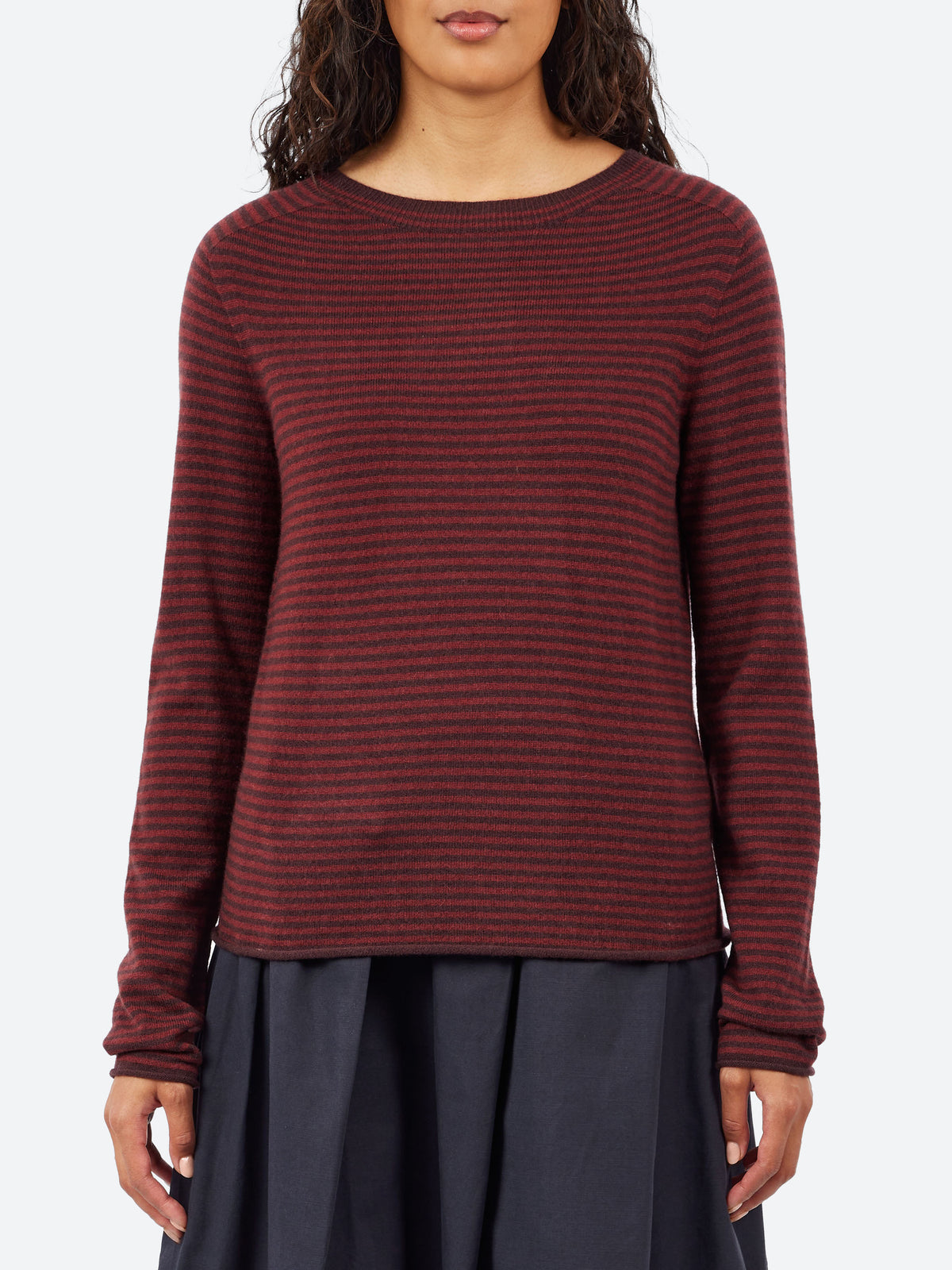 Stripe Wool Cashmere Neat Sweater