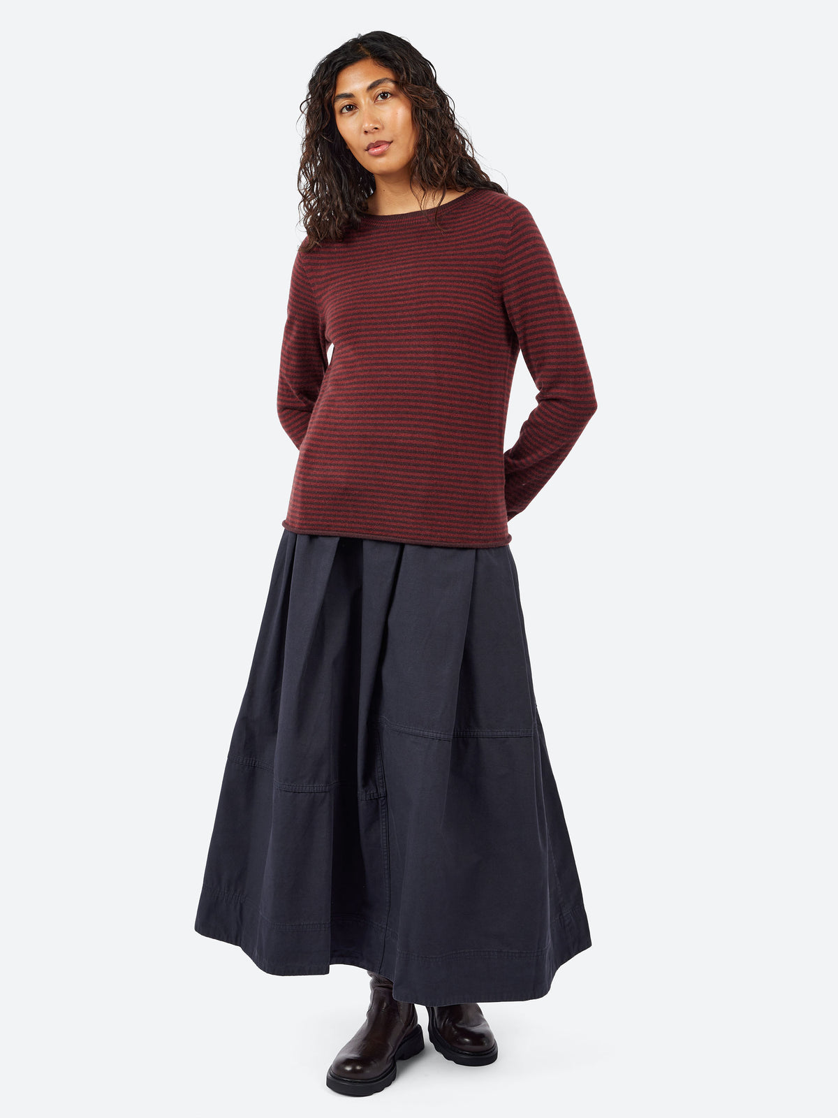 Stripe Wool Cashmere Neat Sweater