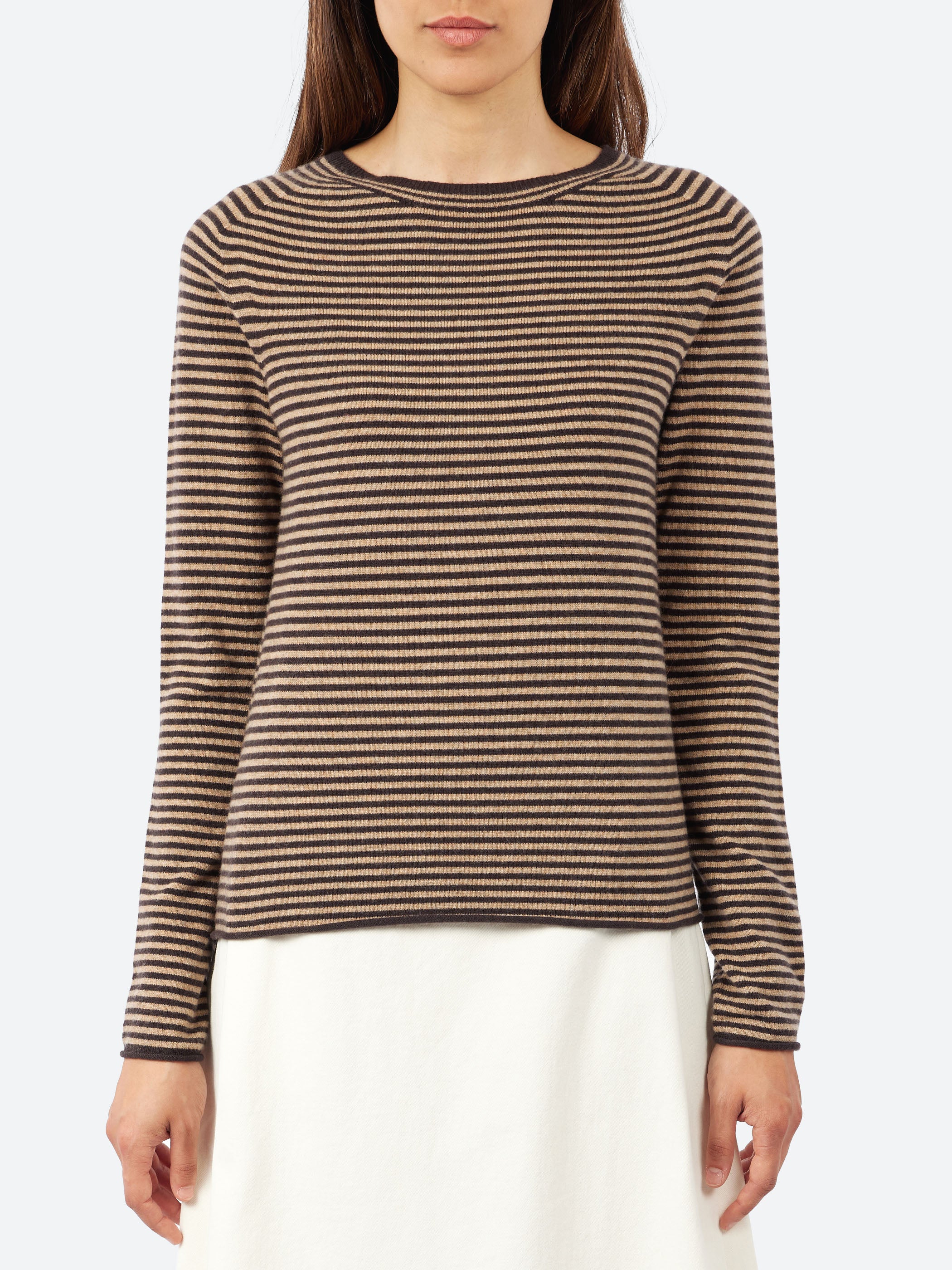 Stripe Wool Cashmere Neat Sweater