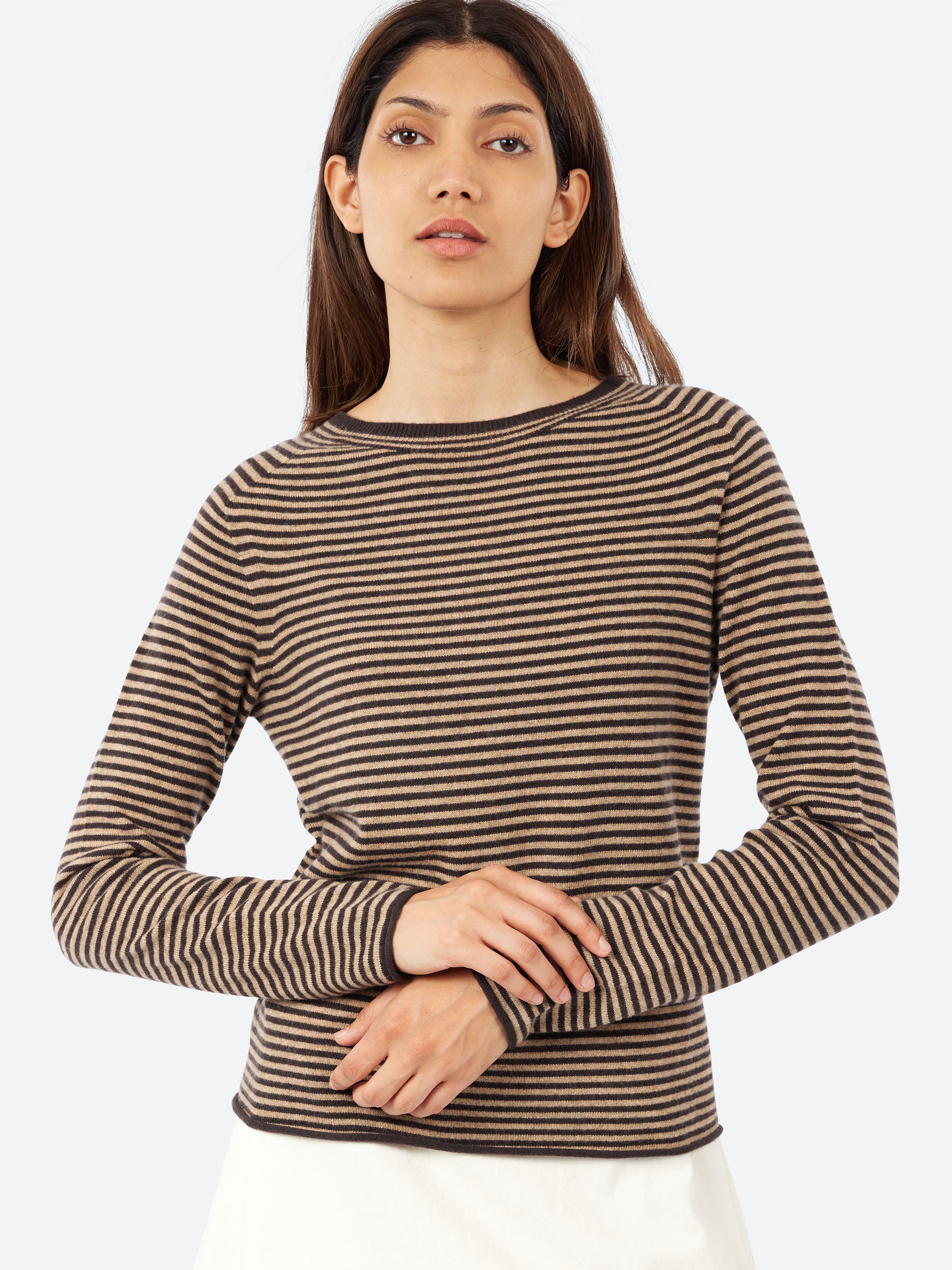 Stripe Wool Cashmere Neat Sweater