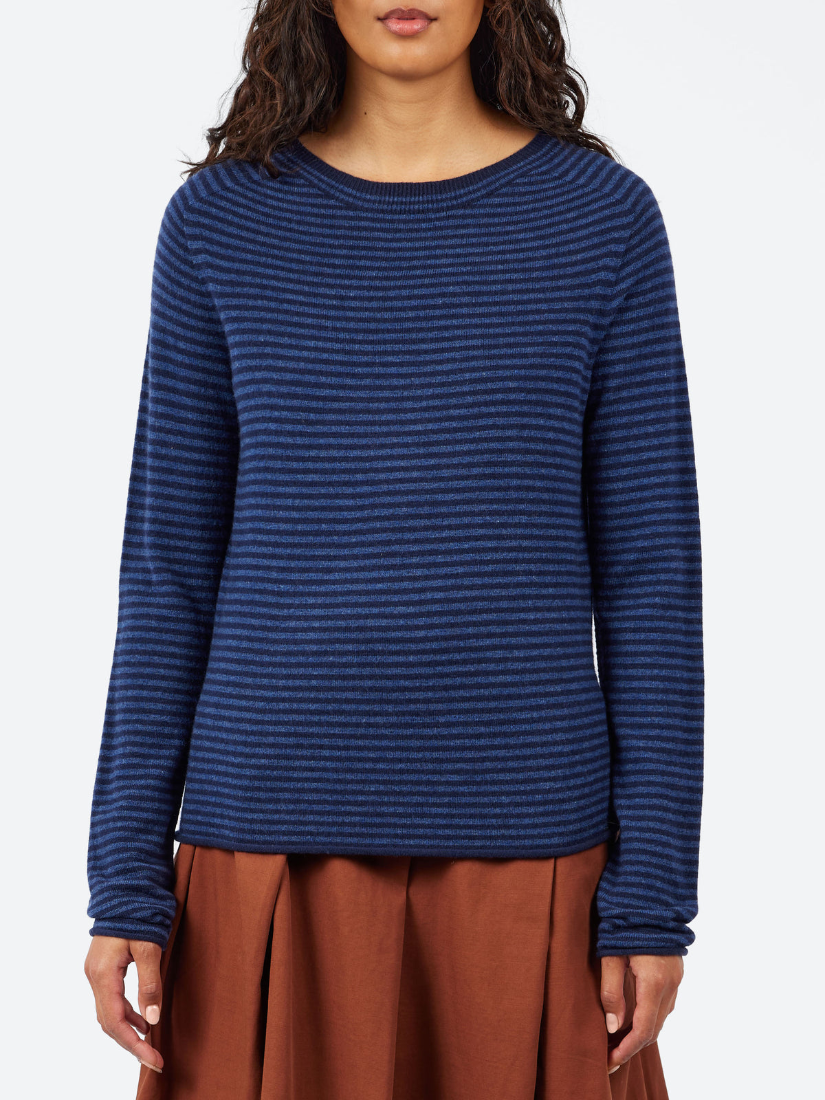 Stripe Wool Cashmere Neat Sweater