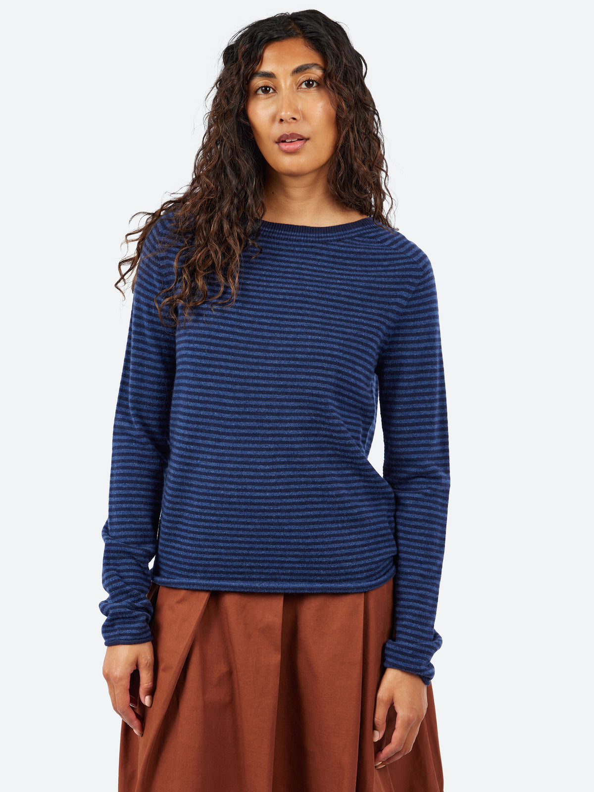 Stripe Wool Cashmere Neat Sweater