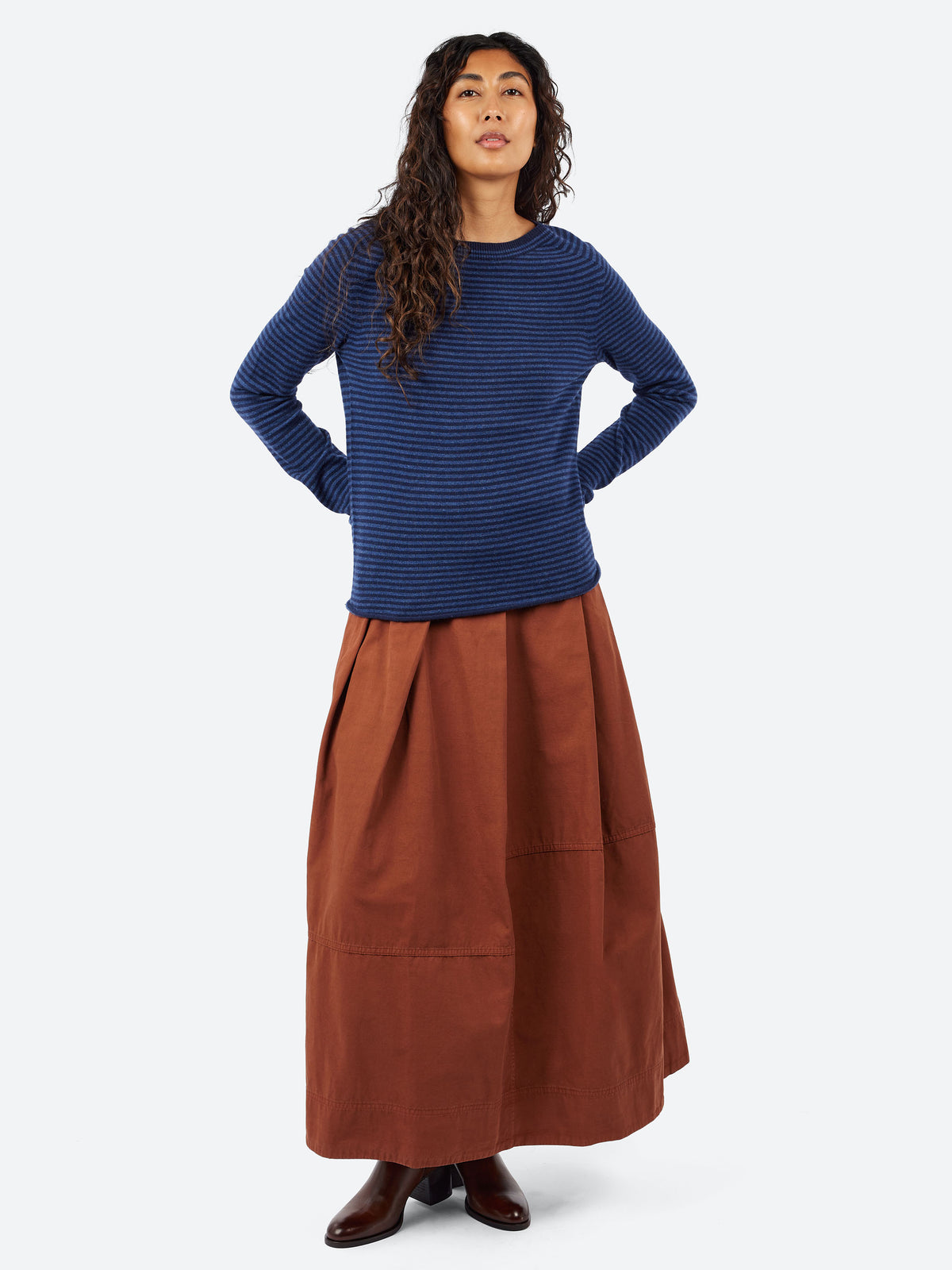 Stripe Wool Cashmere Neat Sweater