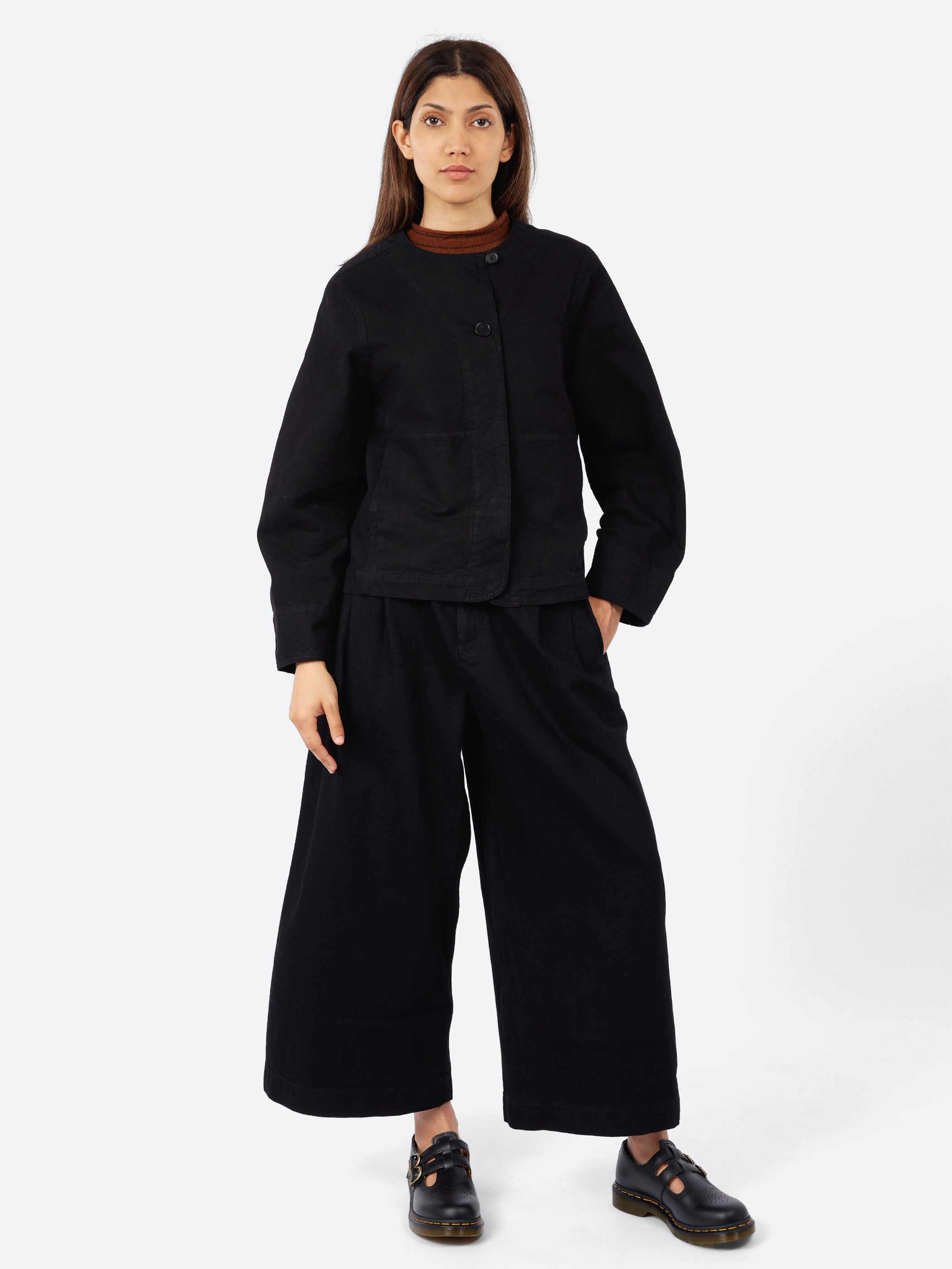 Denim Pleat Front Trousers