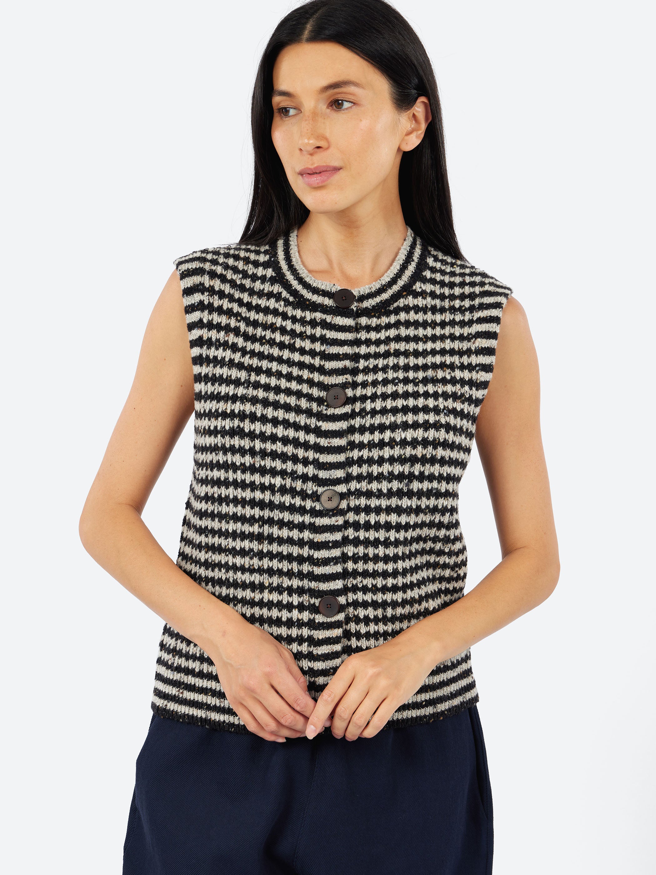 Striped Donegal Wool Buttoned Tank