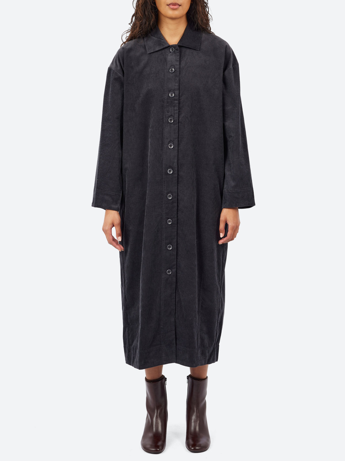 Cord Button Shirtdress