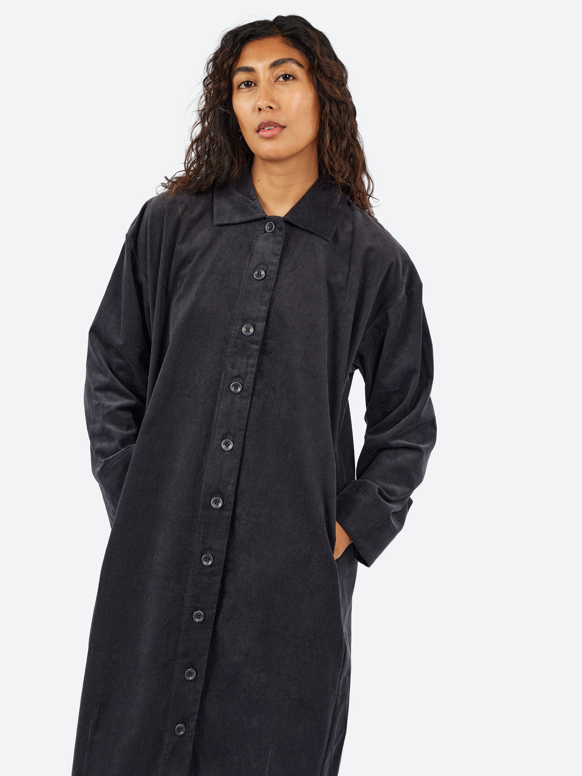 Cord Button Shirtdress