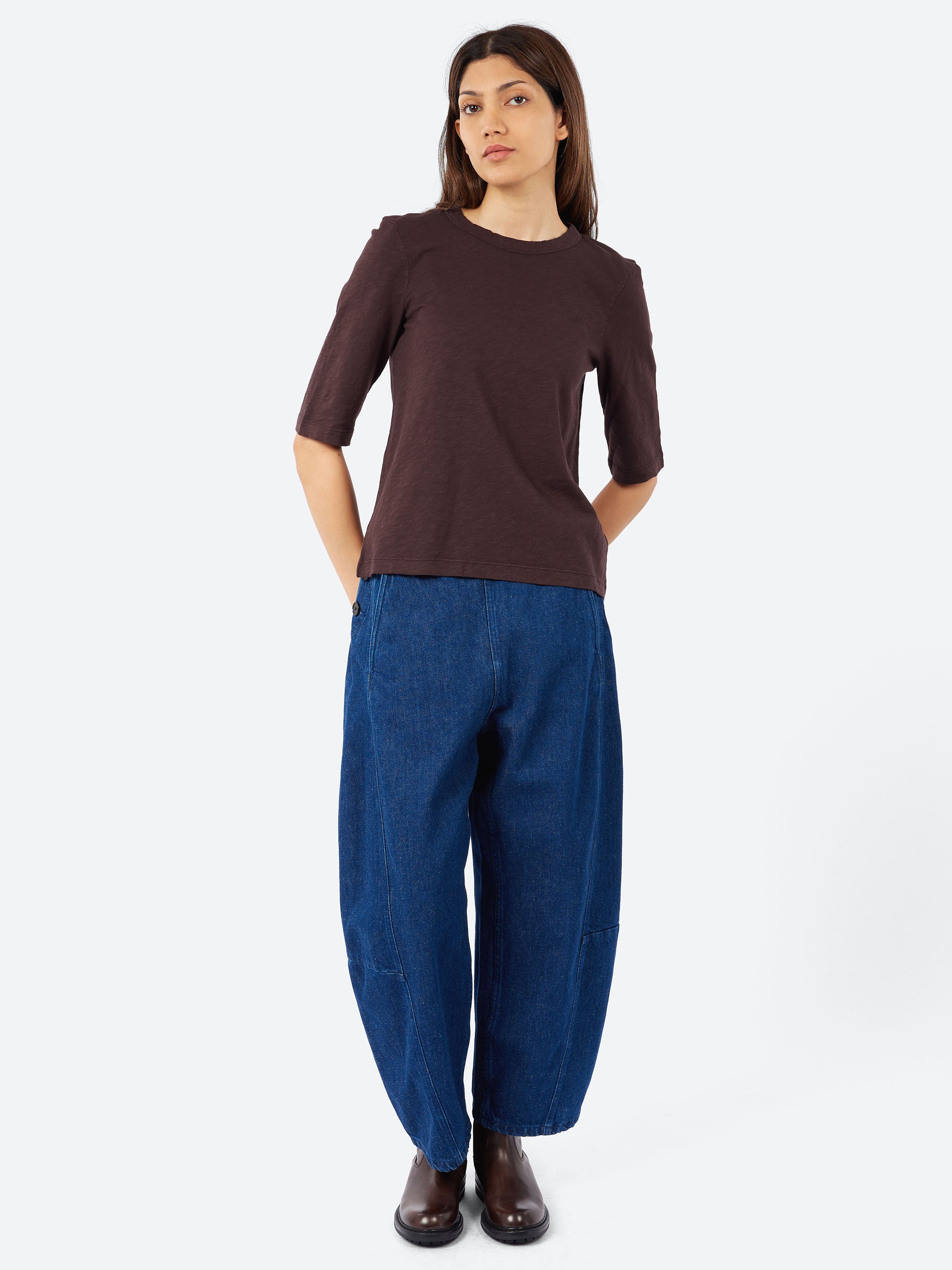 Twisted Seam Cotton Linen Denim Trousers