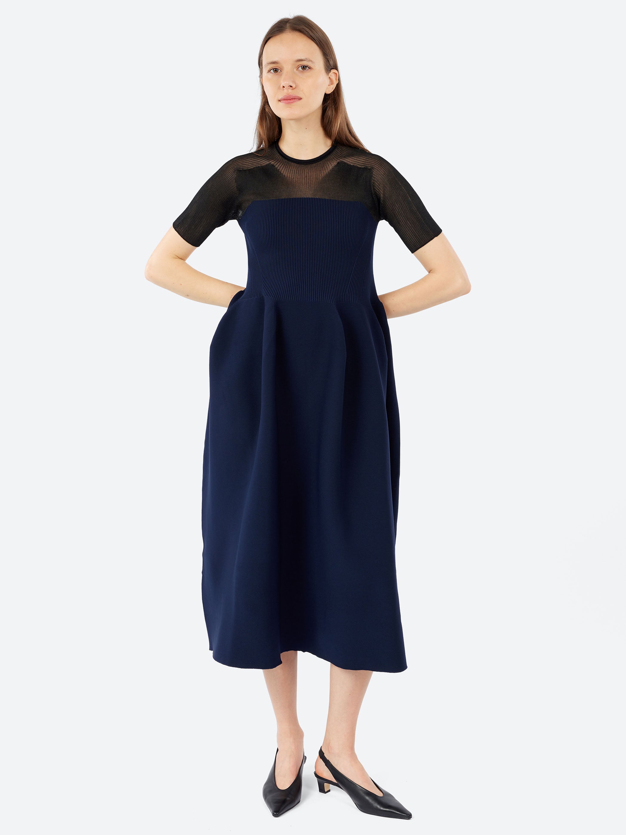 Pottery Lucent Decolletage Short Sleeve Dress