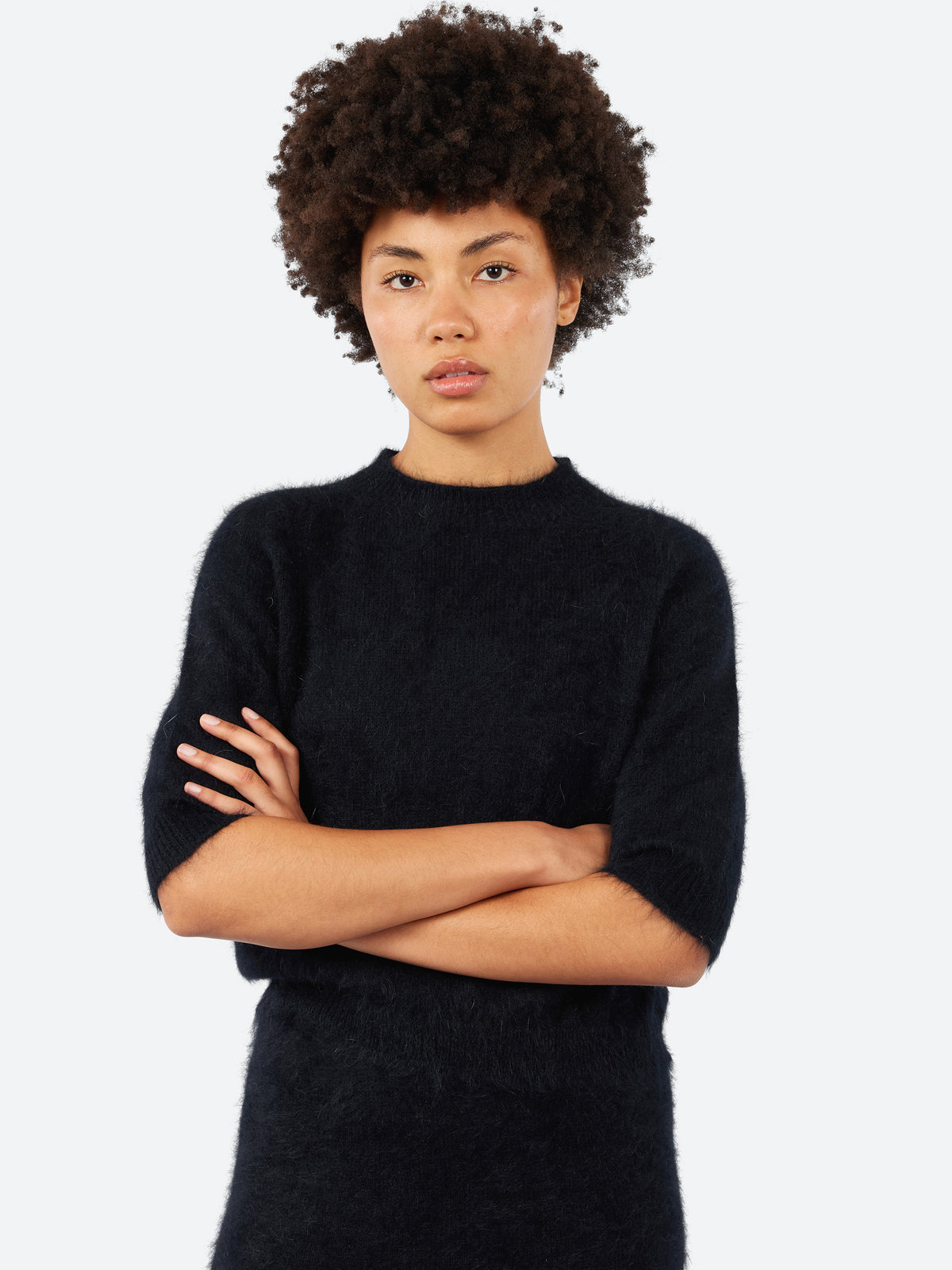 Short-Sleeve Angora Sweater