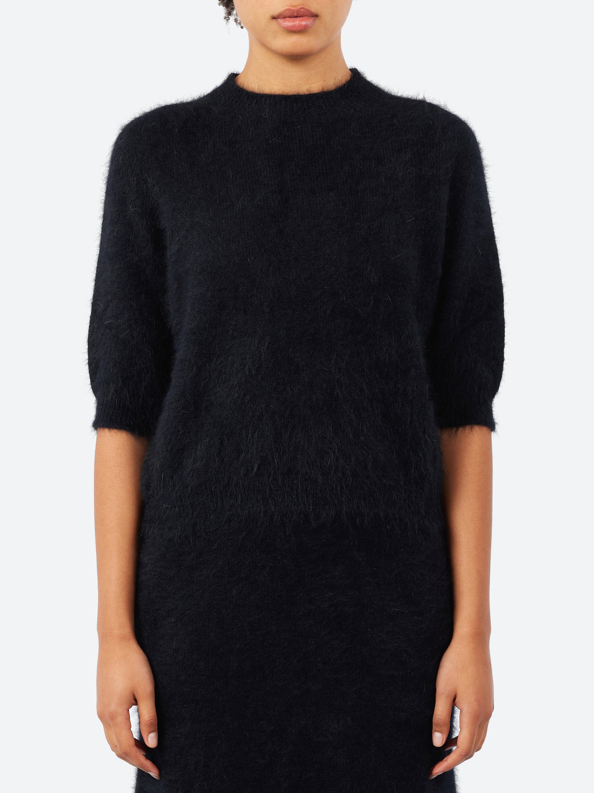 Short-Sleeve Angora Sweater