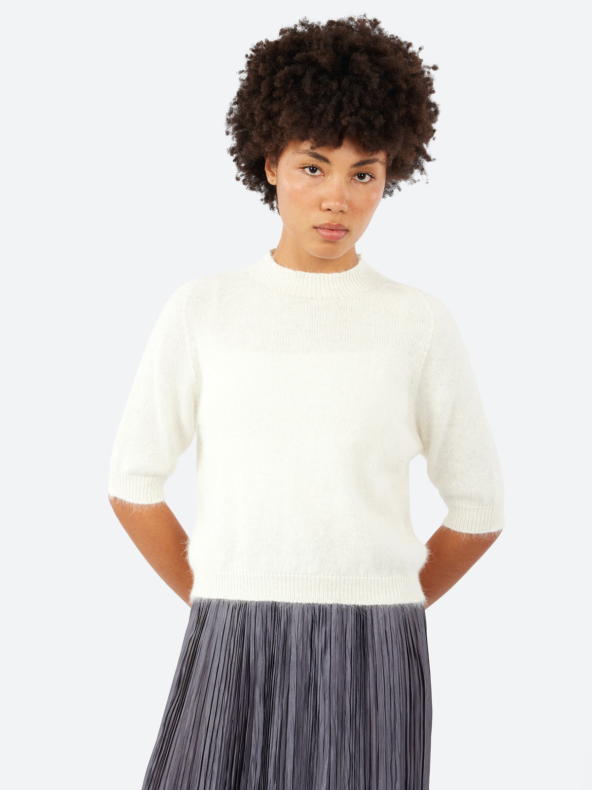 Short-Sleeve Angora Sweater