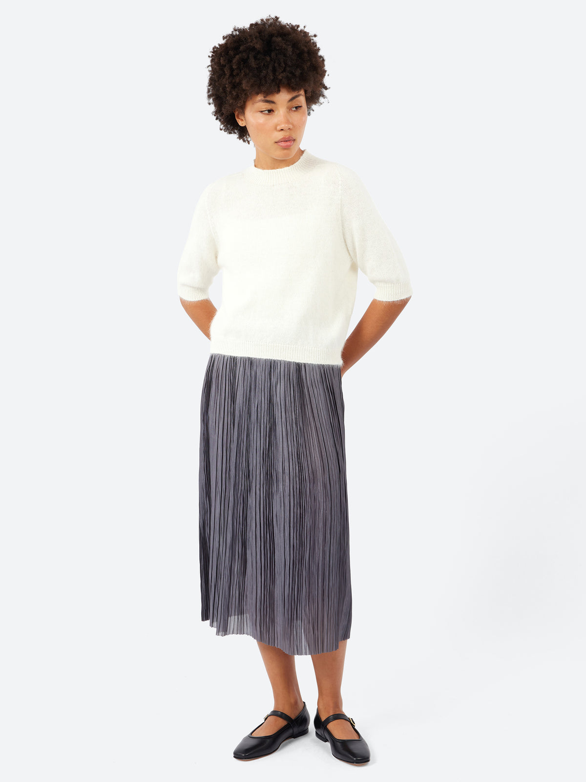 Short-Sleeve Angora Sweater