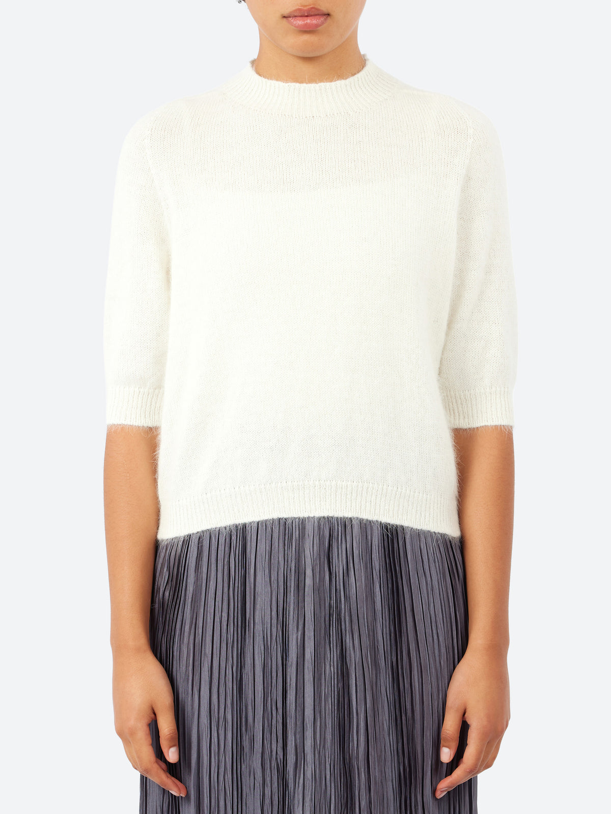Short-Sleeve Angora Sweater