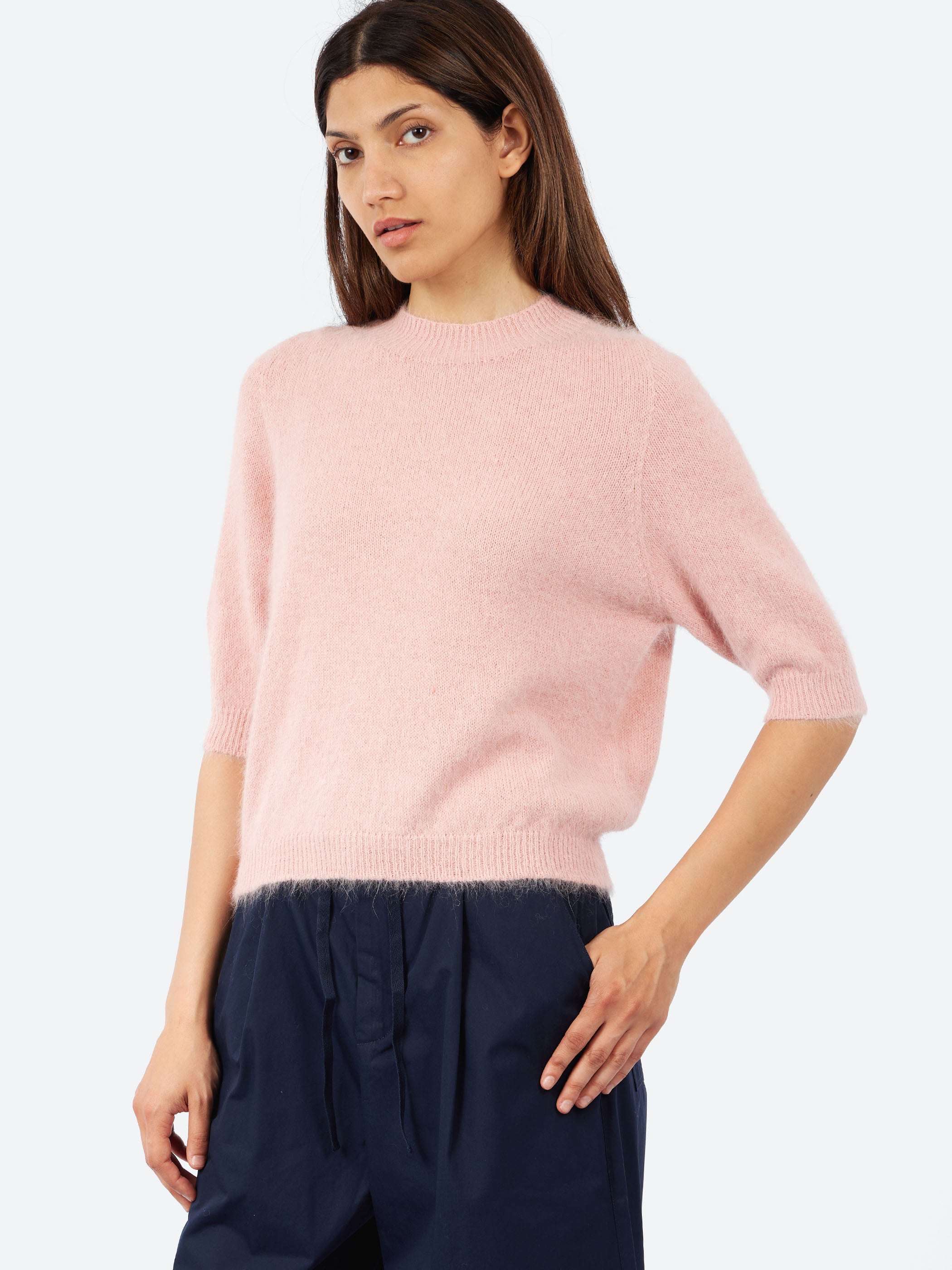 Short-Sleeve Angora Sweater