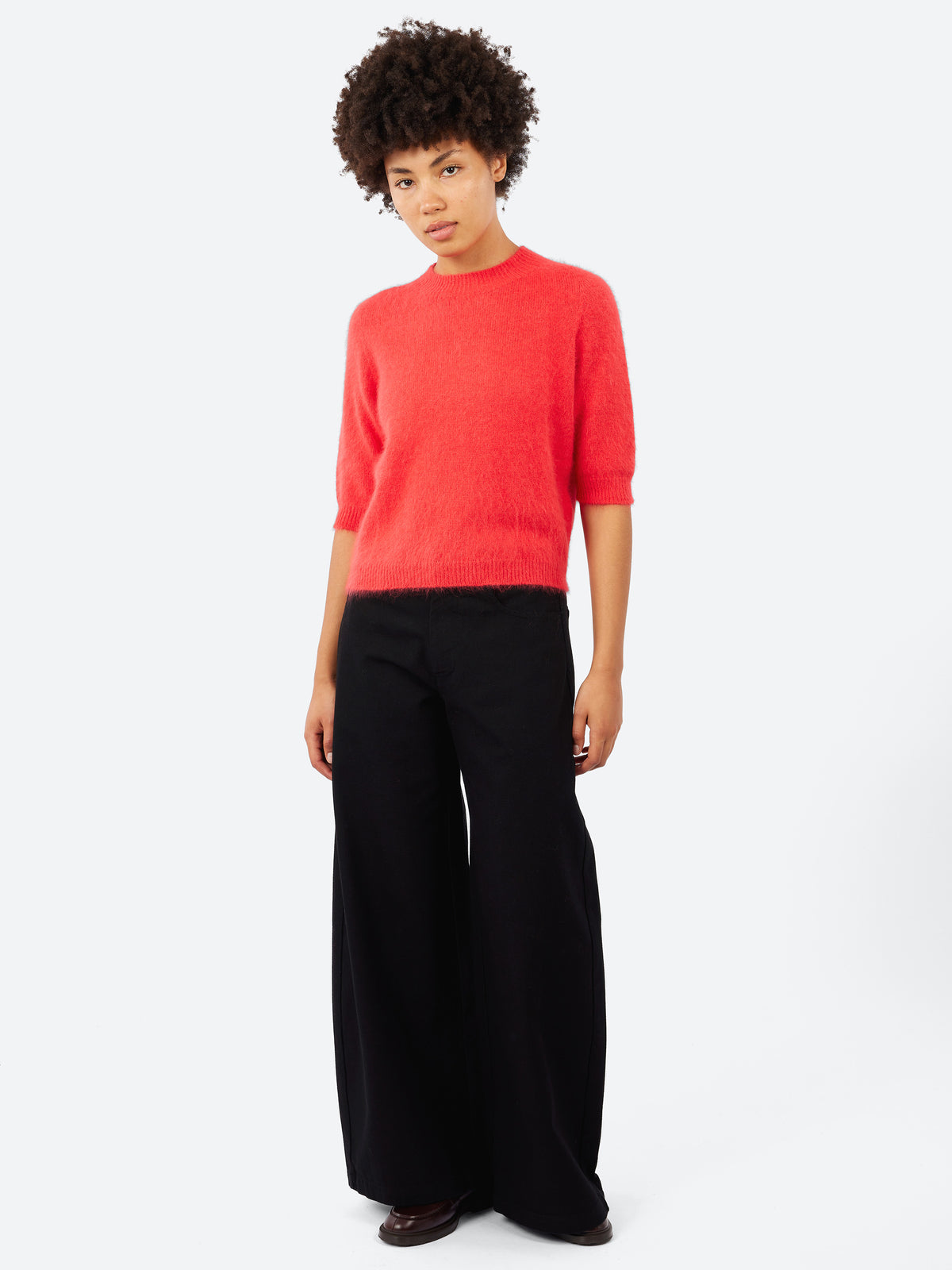 Short-Sleeve Angora Sweater