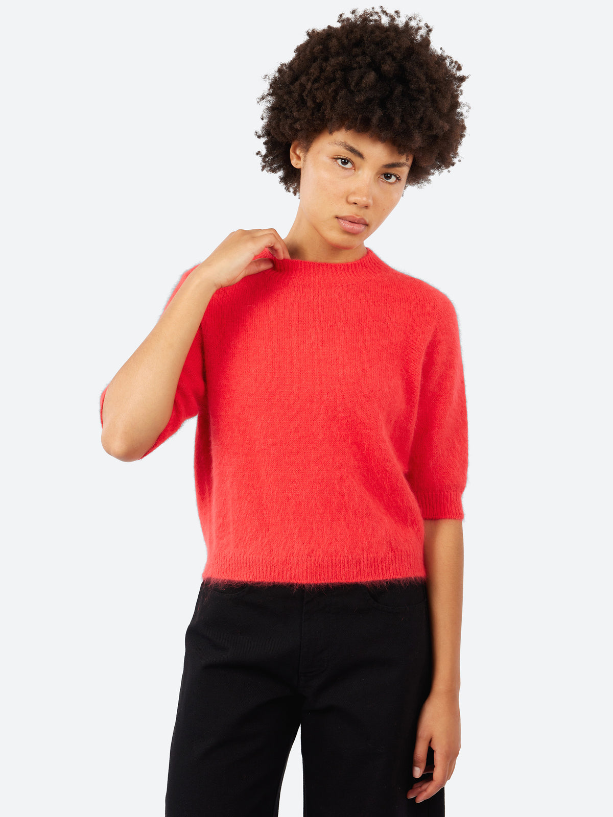 Short-Sleeve Angora Sweater