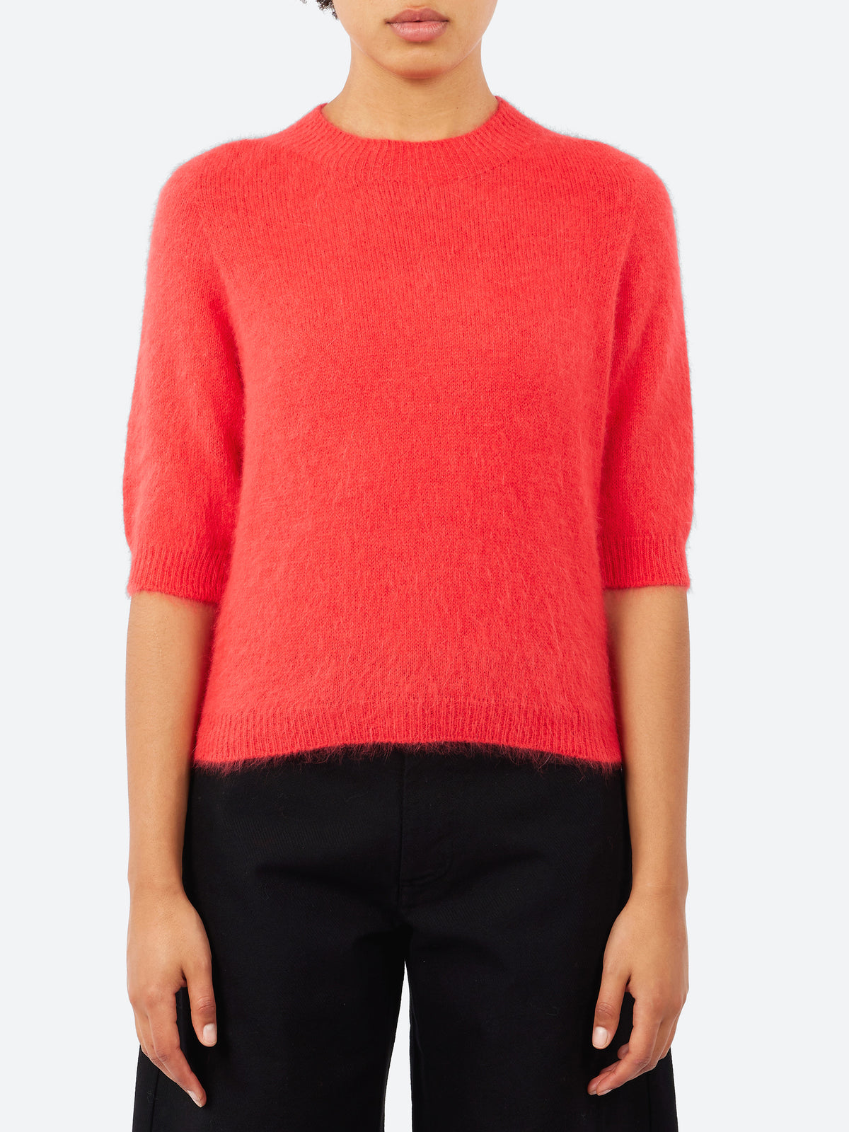 Short-Sleeve Angora Sweater