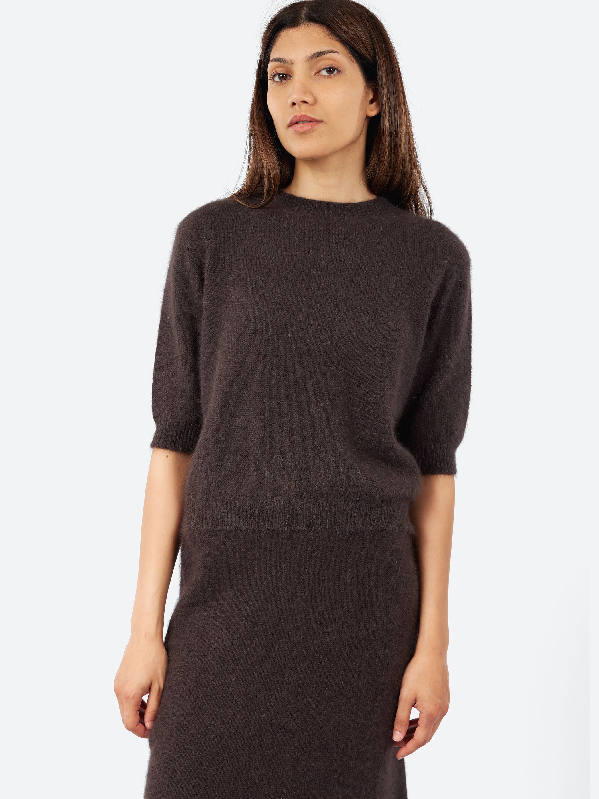 Short-Sleeve Angora Sweater