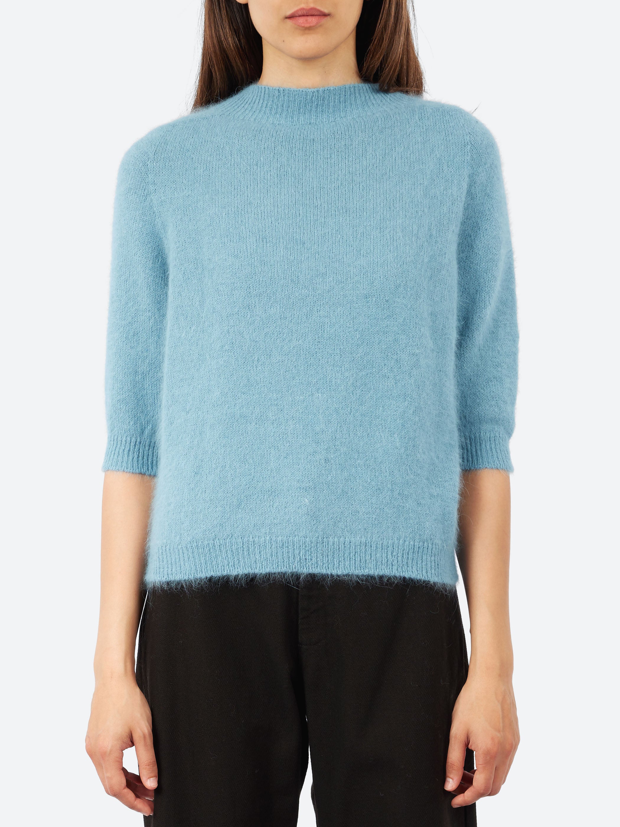 Short-Sleeve Angora Sweater