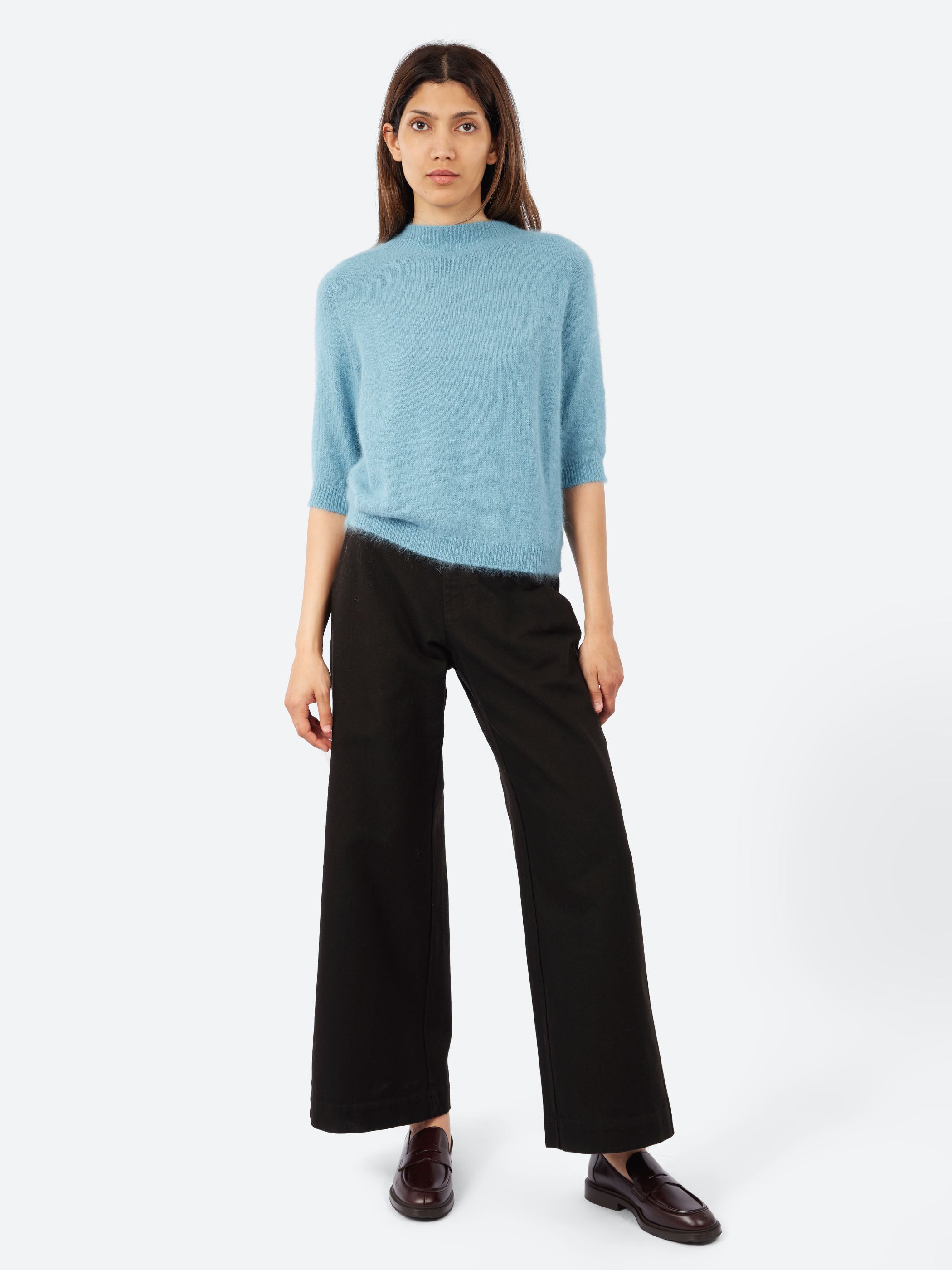 Short-Sleeve Angora Sweater