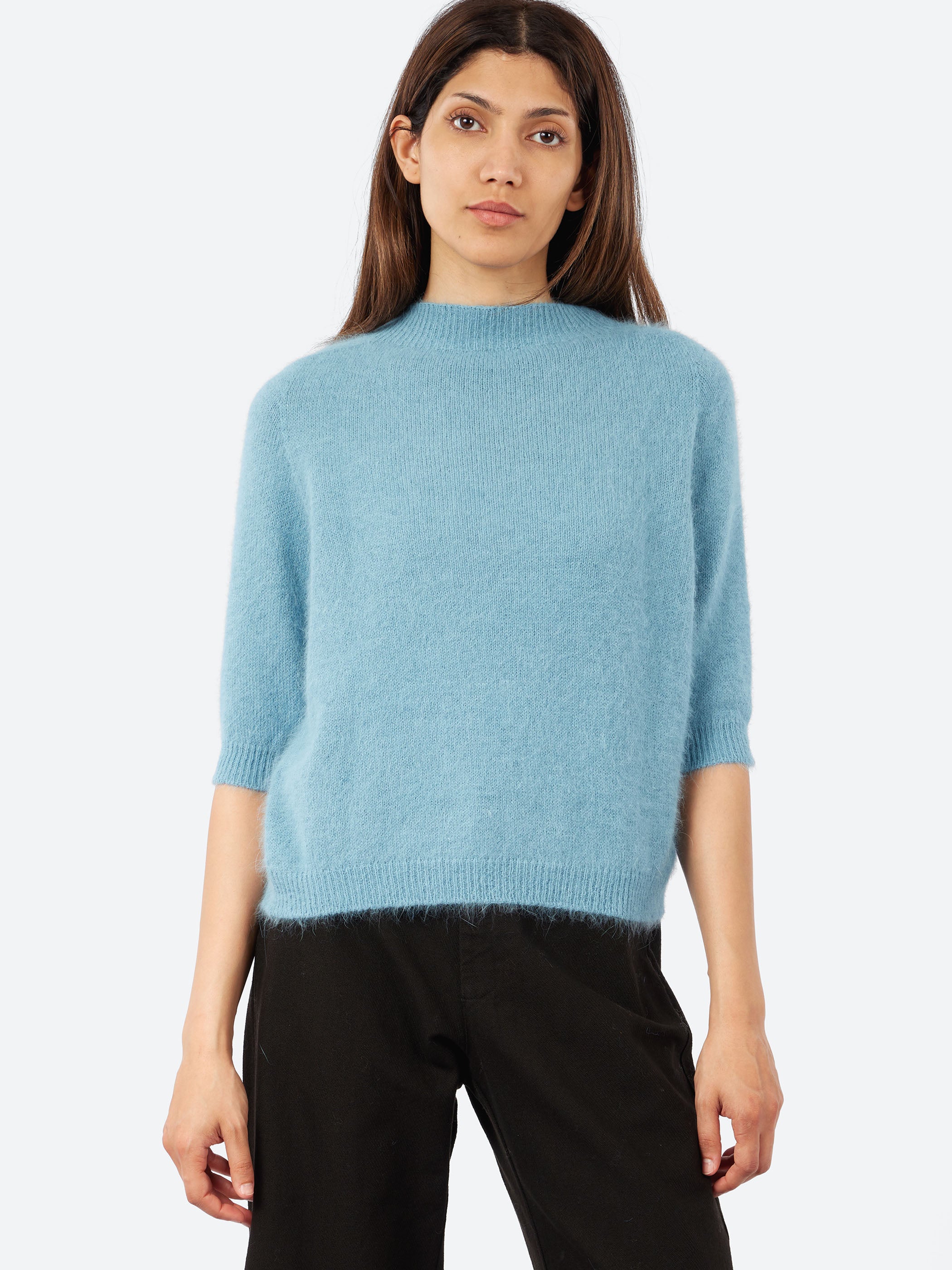 Short-Sleeve Angora Sweater