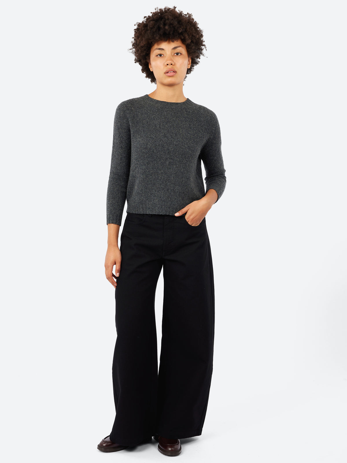 Three-Quarter Sleeve Wool and Camel Sweater