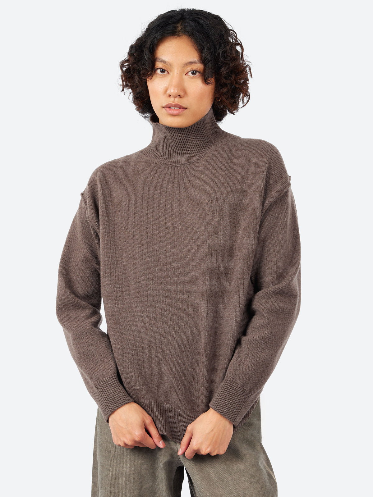 Turtleneck Sweater in Stockinette Stitch Wool and Cashmere