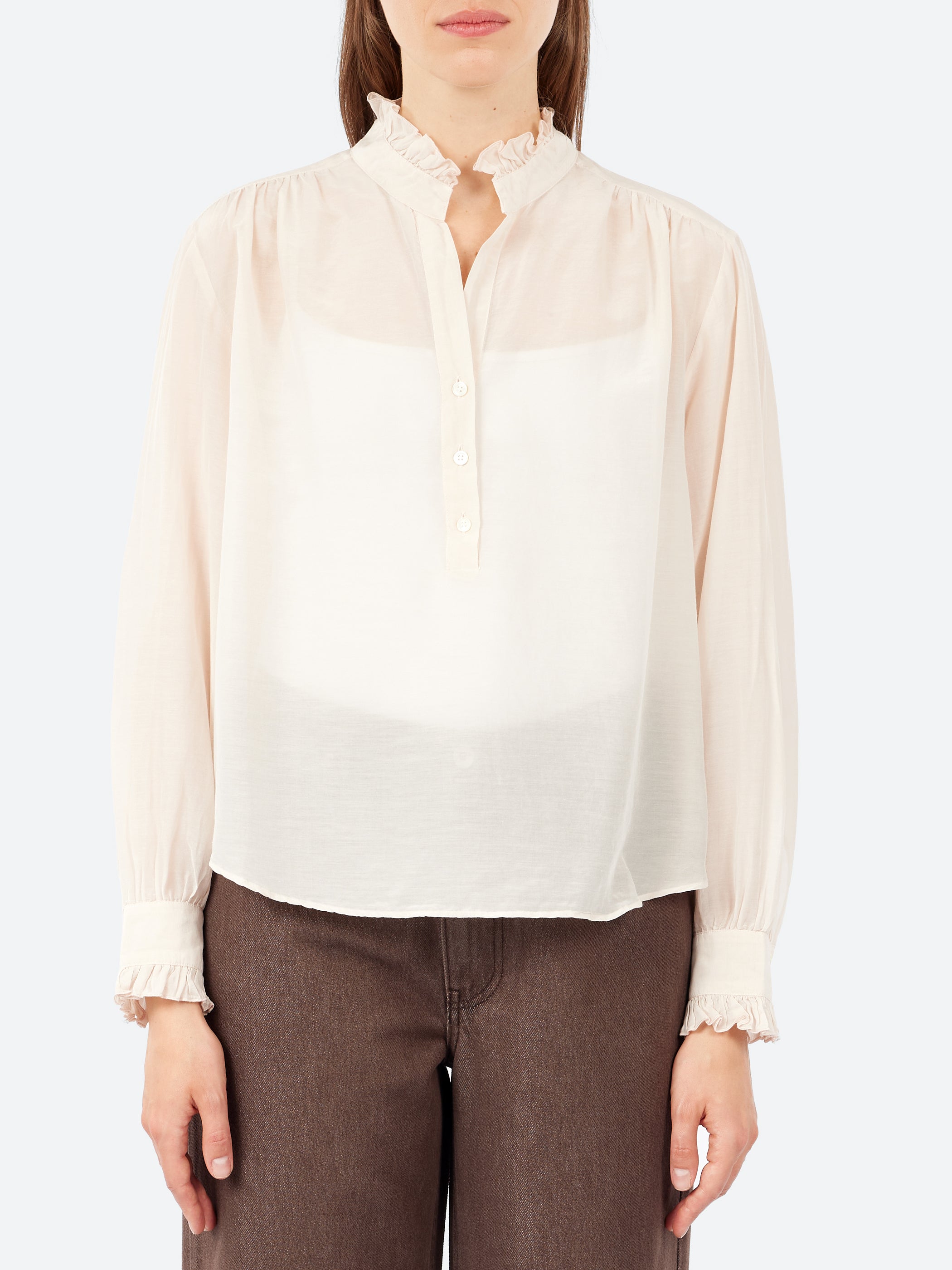 Silk and Cotton Voile Ruffled Shirt