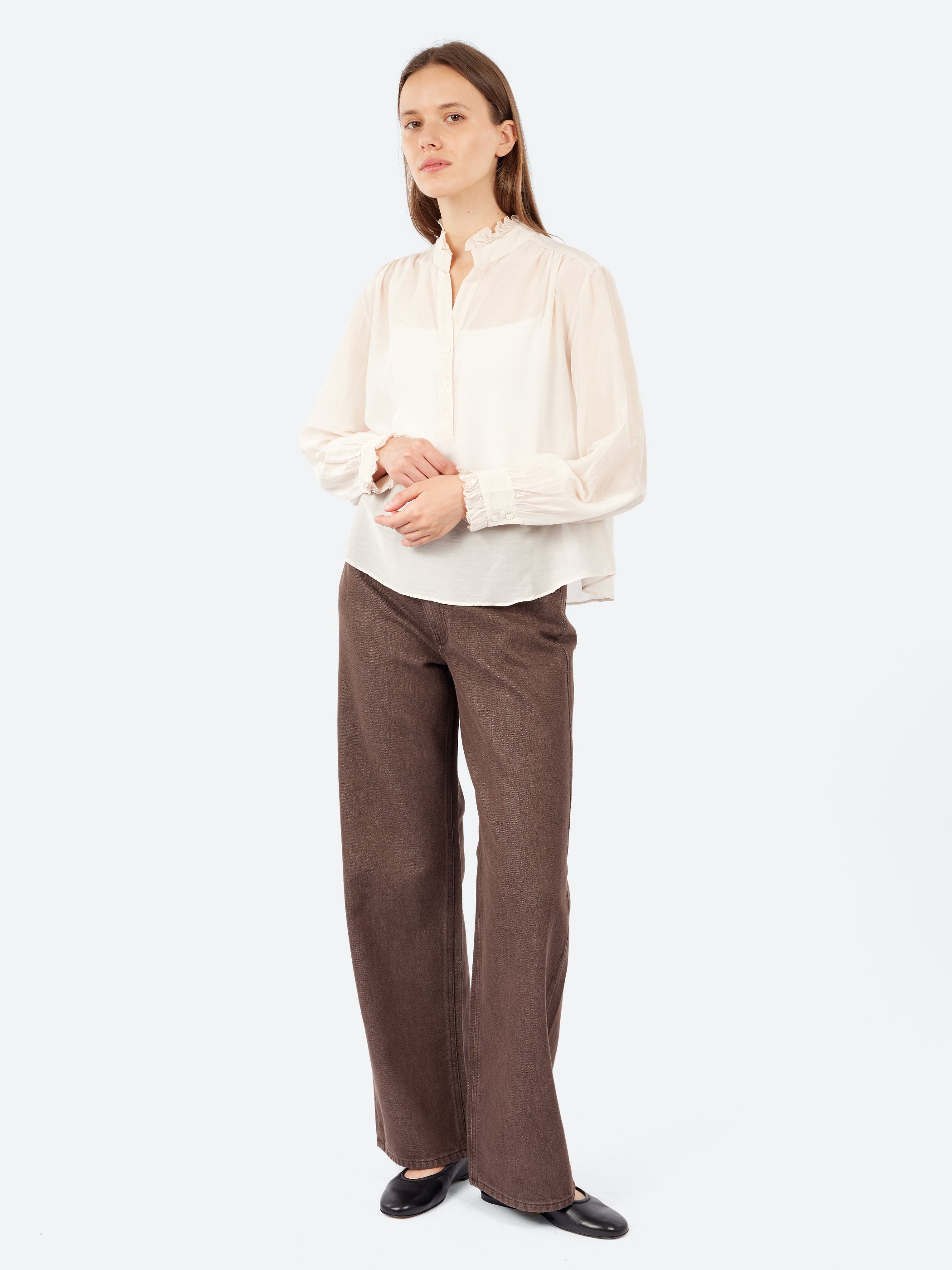 Silk and Cotton Voile Ruffled Shirt