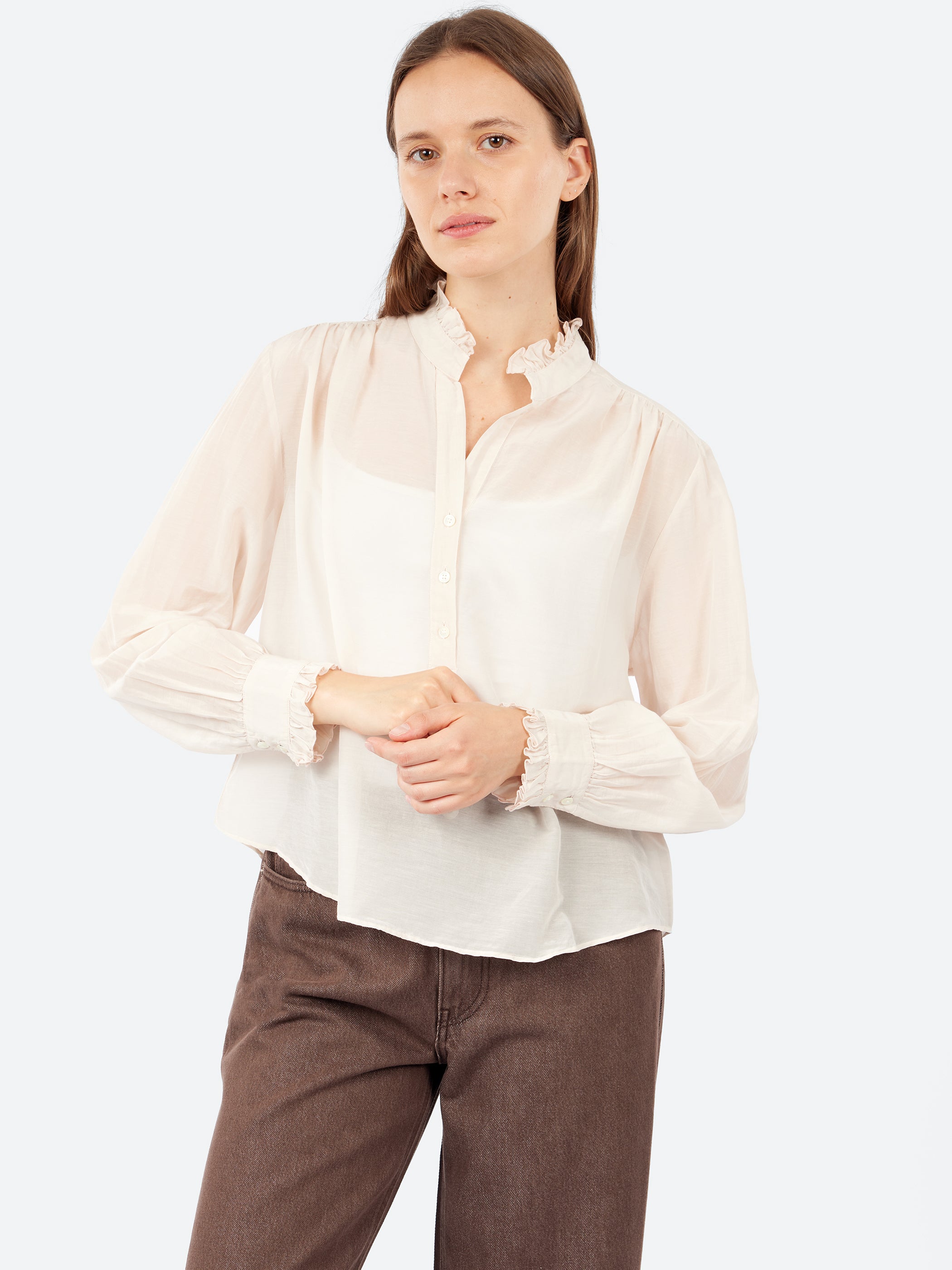 Silk and Cotton Voile Ruffled Shirt