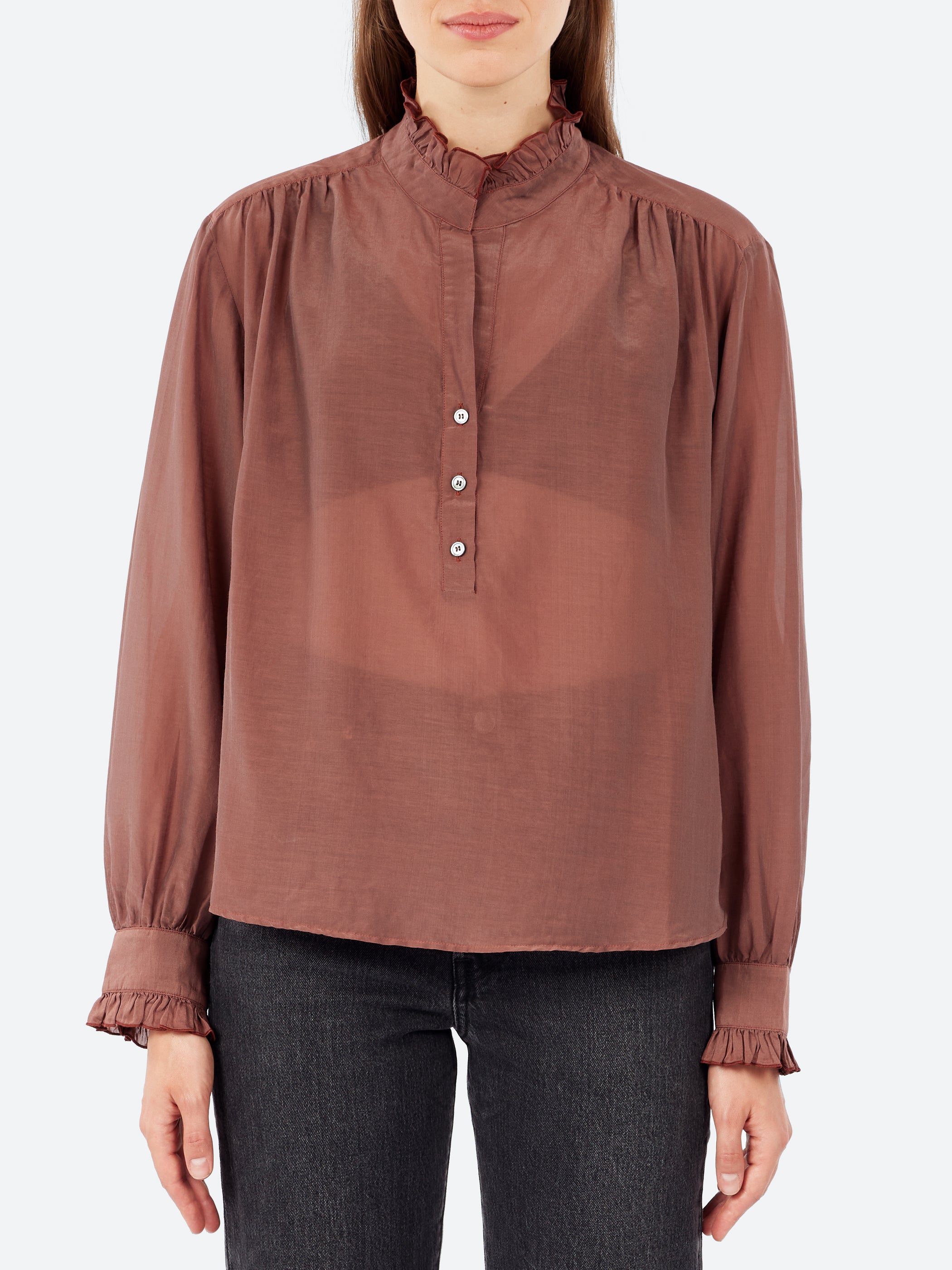 Silk and Cotton Voile Ruffled Shirt