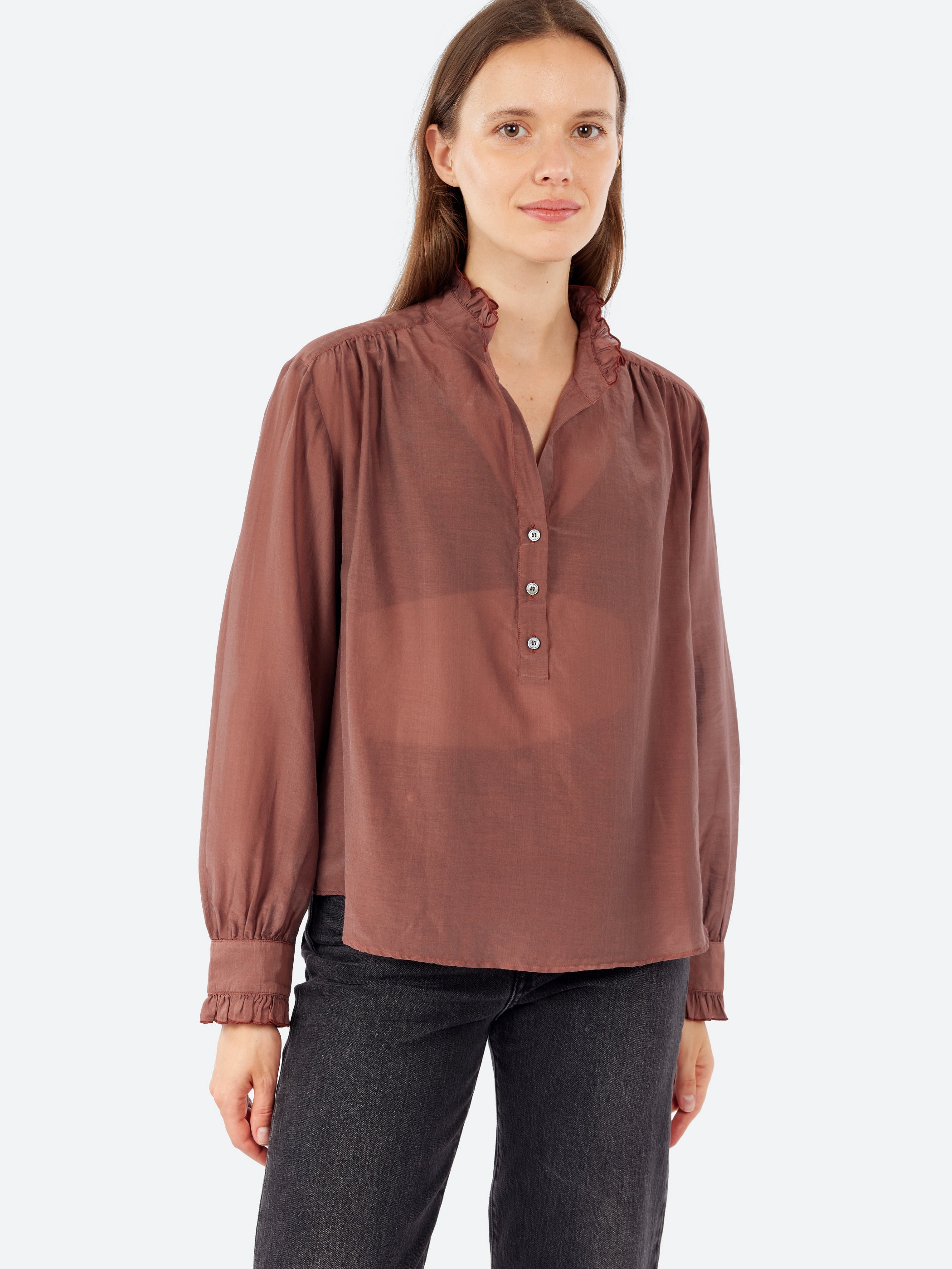 Silk and Cotton Voile Ruffled Shirt