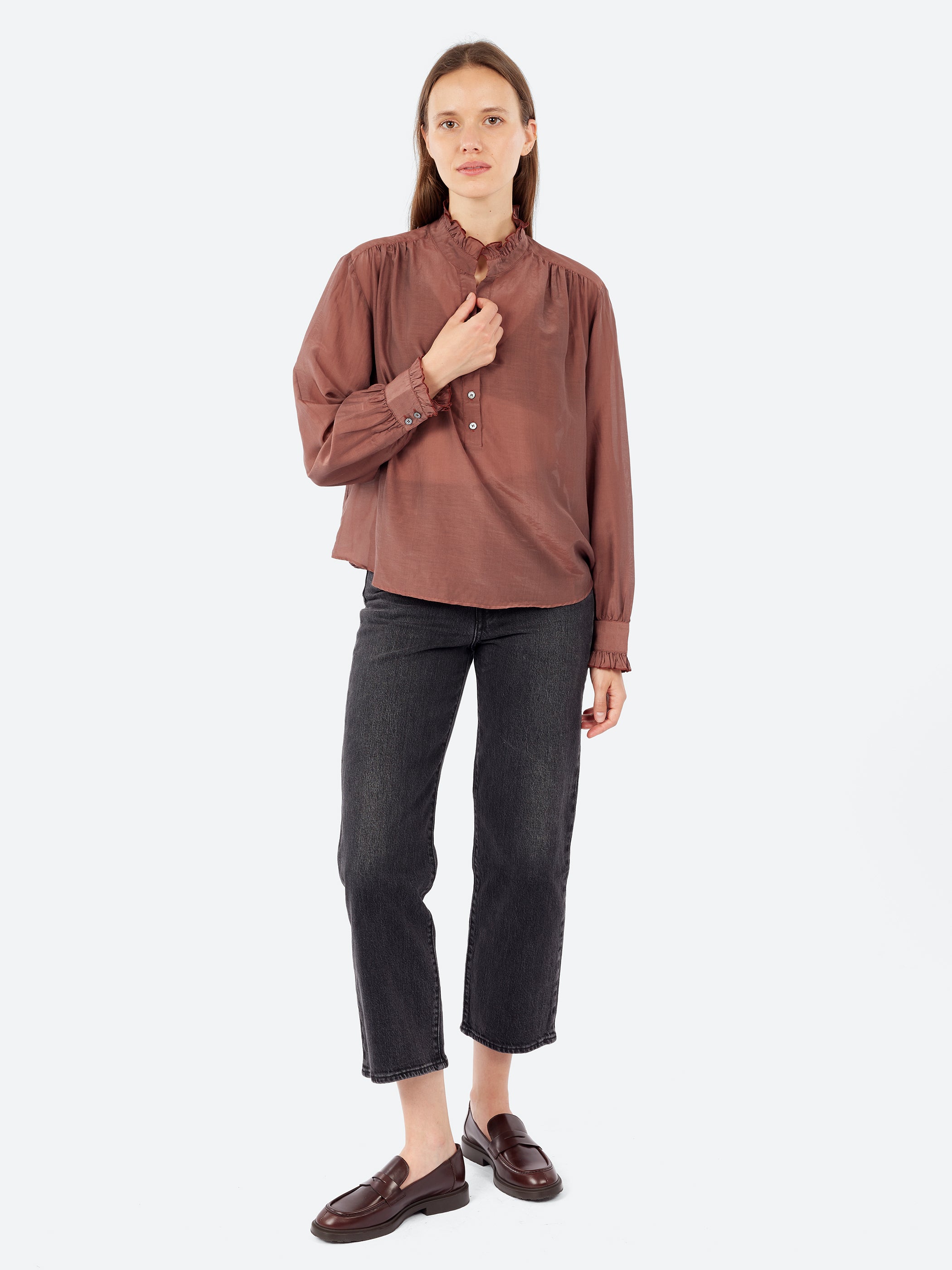 Silk and Cotton Voile Ruffled Shirt