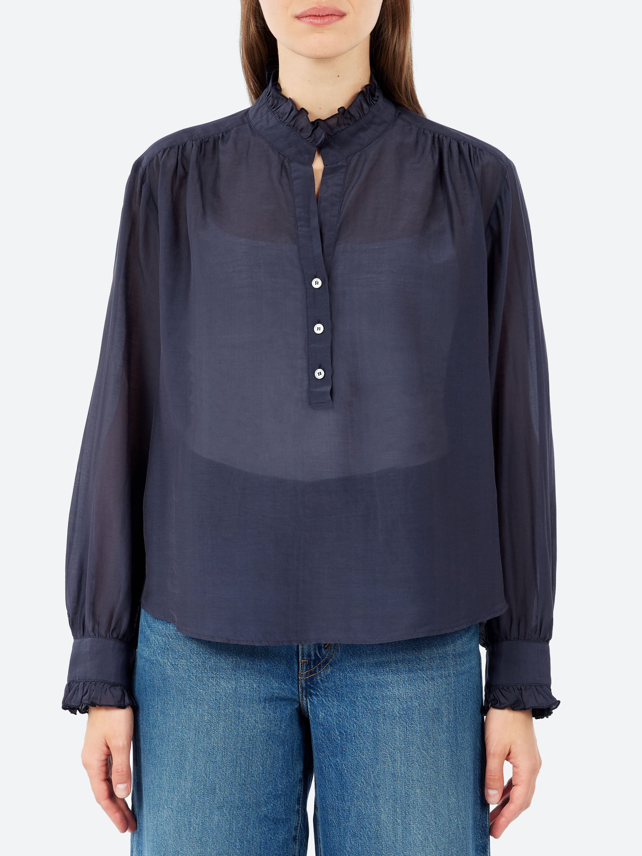 Silk and Cotton Voile Ruffled Shirt