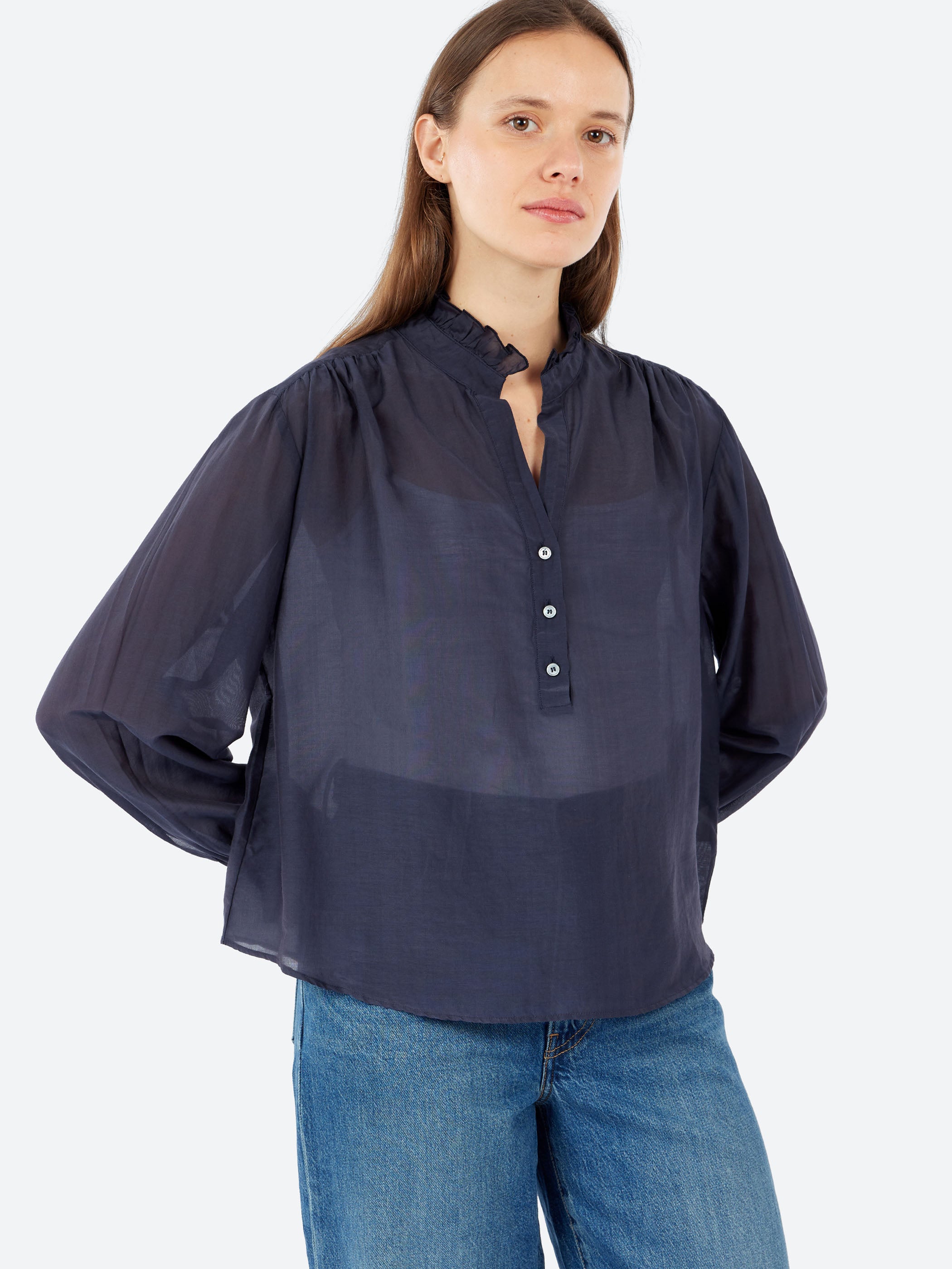 Silk and Cotton Voile Ruffled Shirt