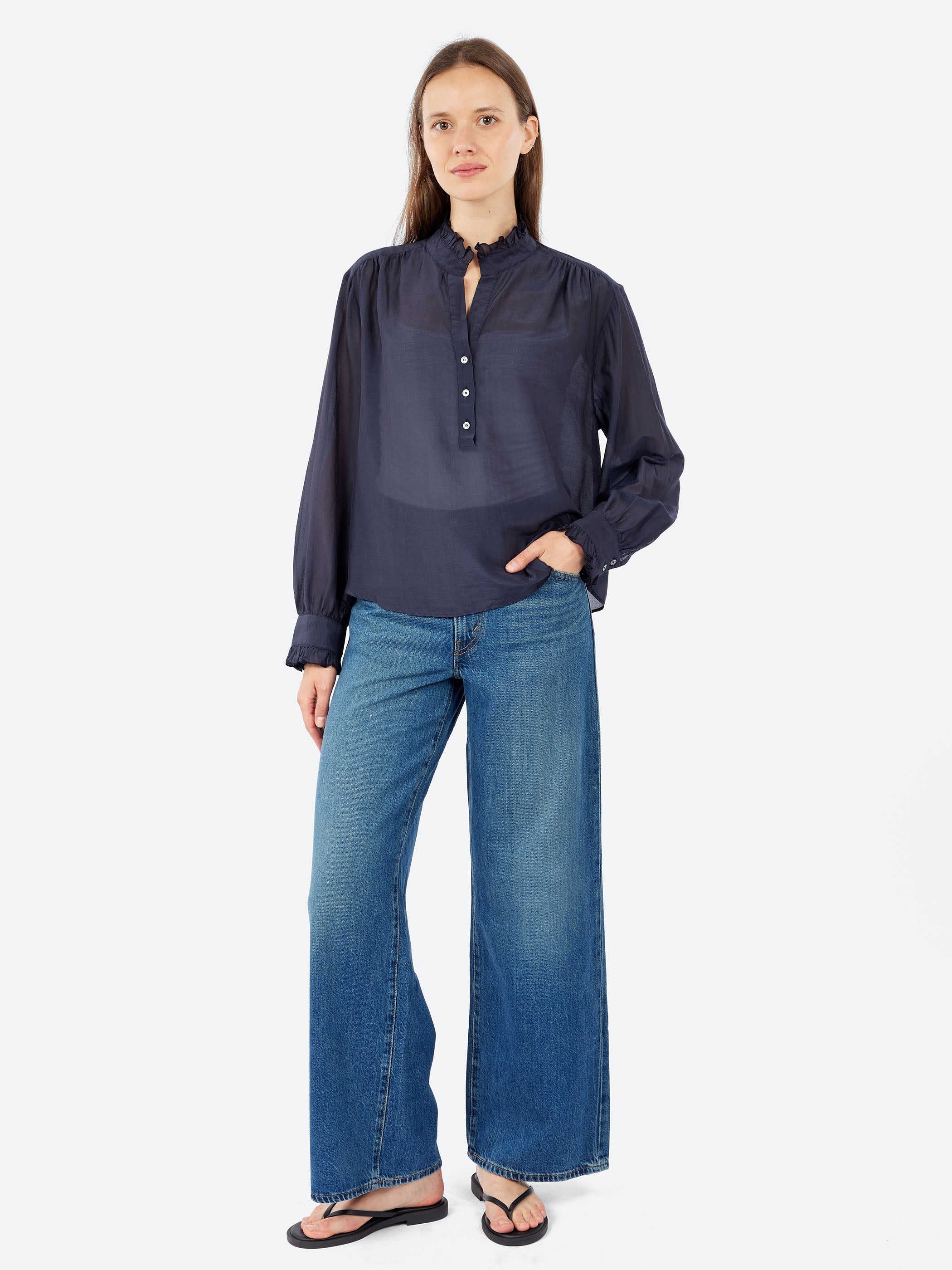 Silk and Cotton Voile Ruffled Shirt
