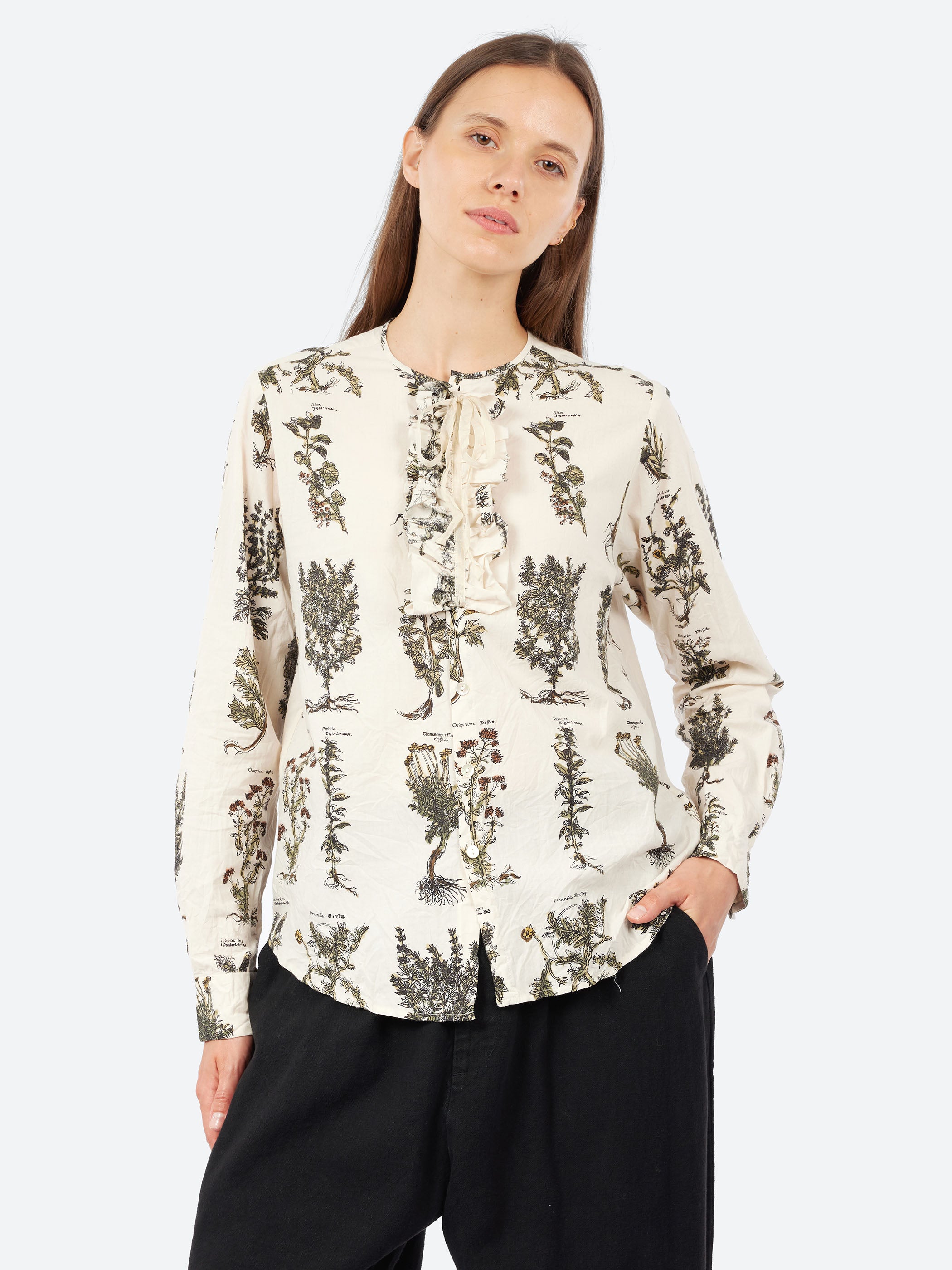Herbal Print Ruffle Shirt