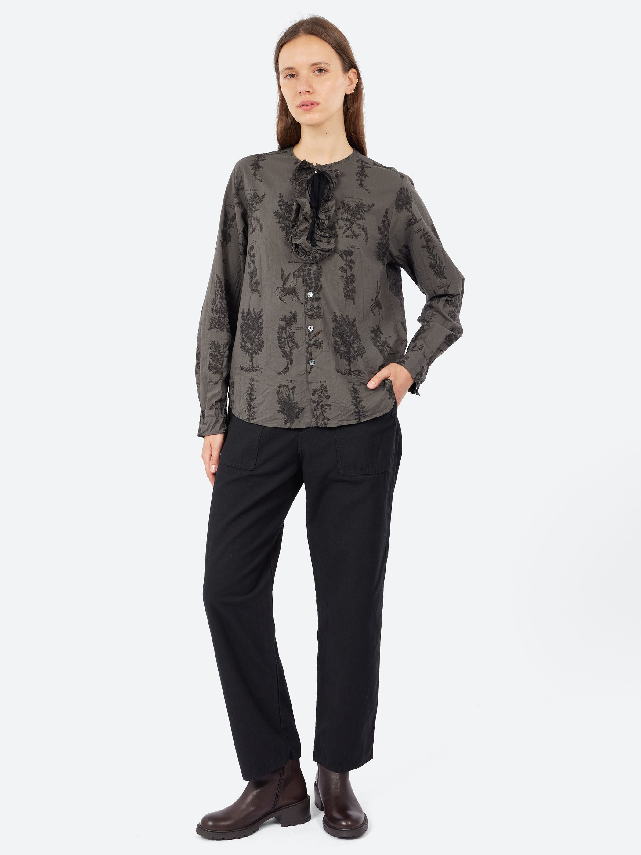 Herbal Print Ruffle Shirt