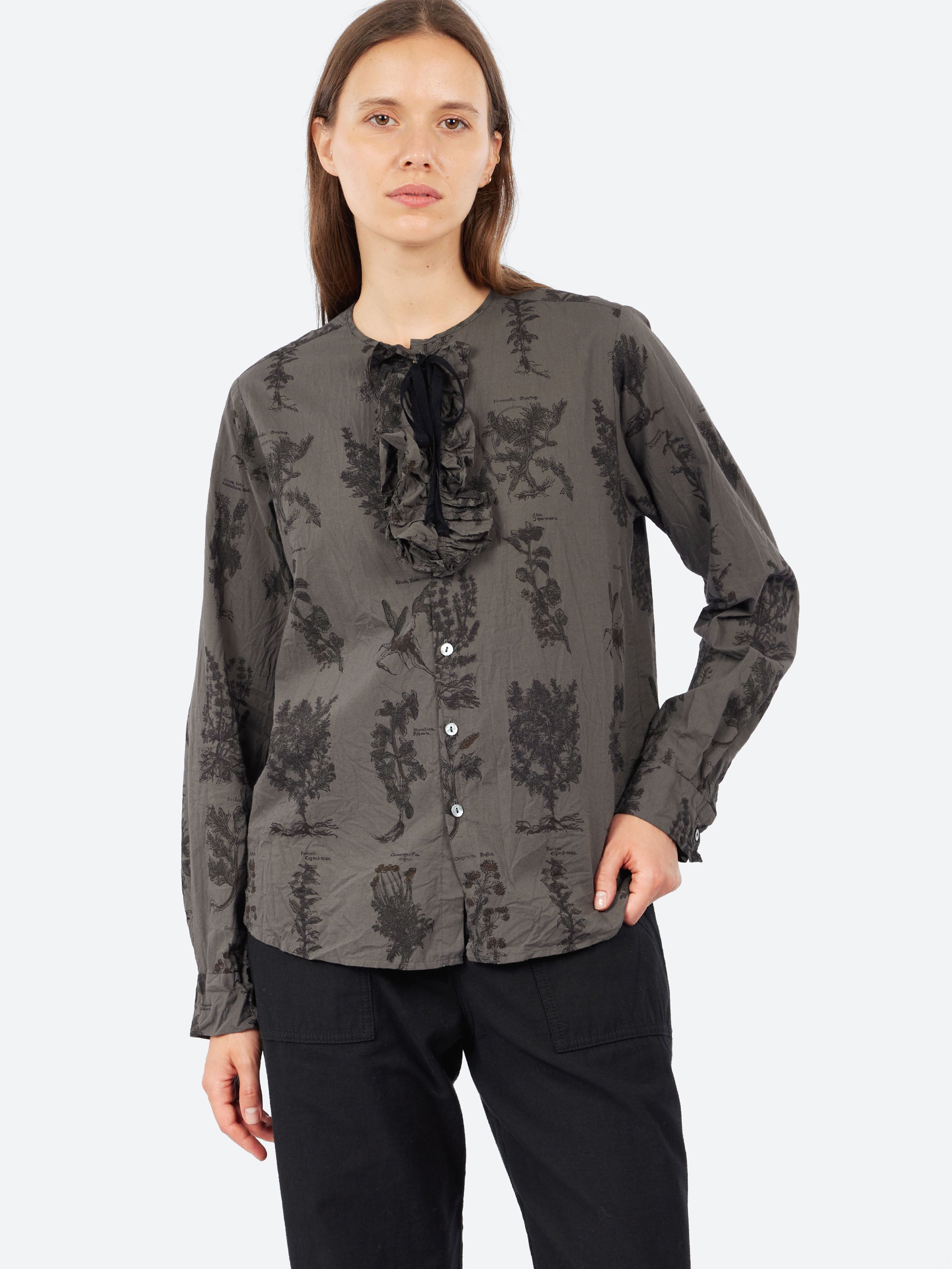 Herbal Print Ruffle Shirt