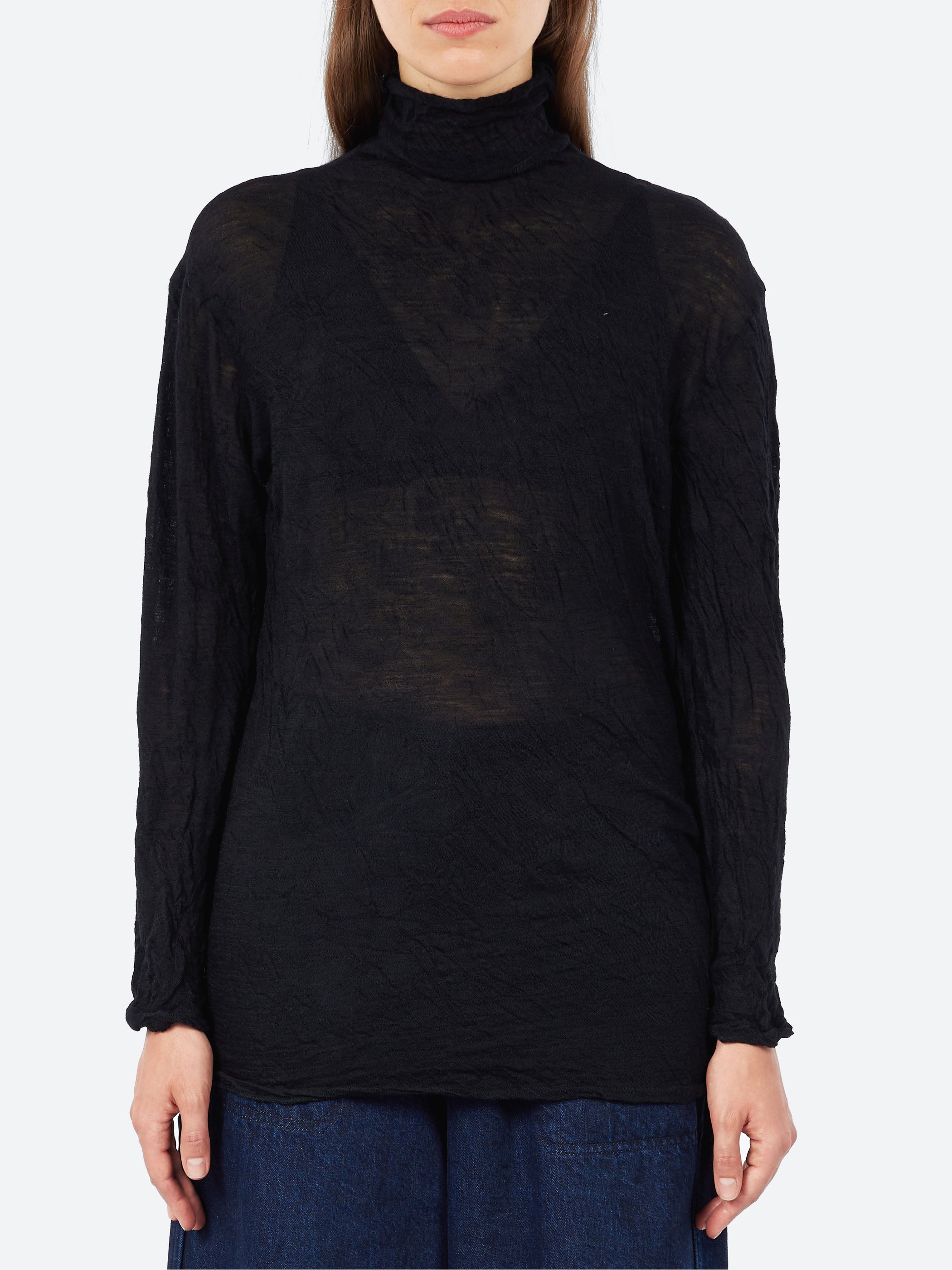 Crinkle Wool Gauze Turtleneck