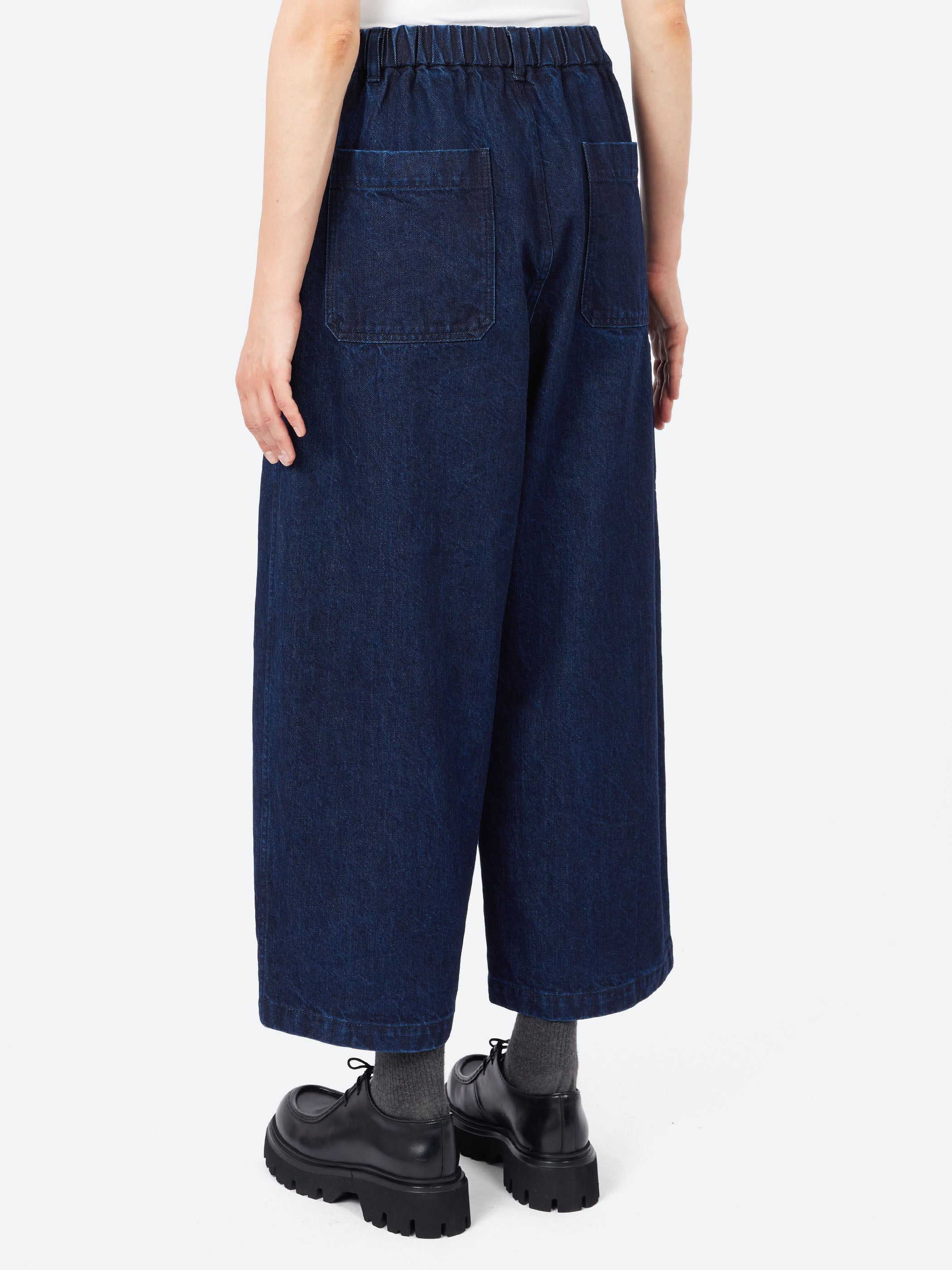 Natural Slub Denim Cropped Wide Pants