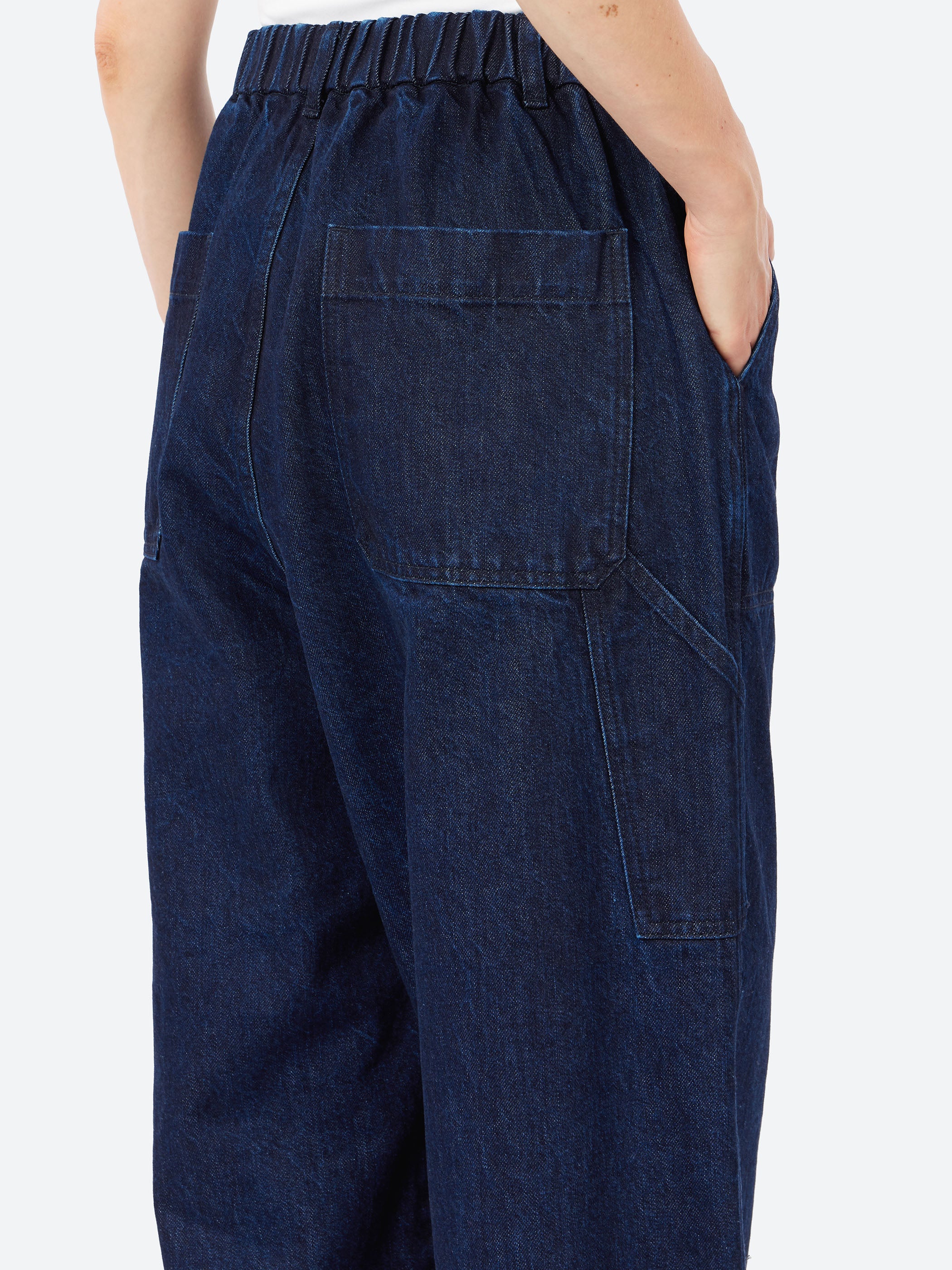 Natural Slub Denim Cropped Wide Pants