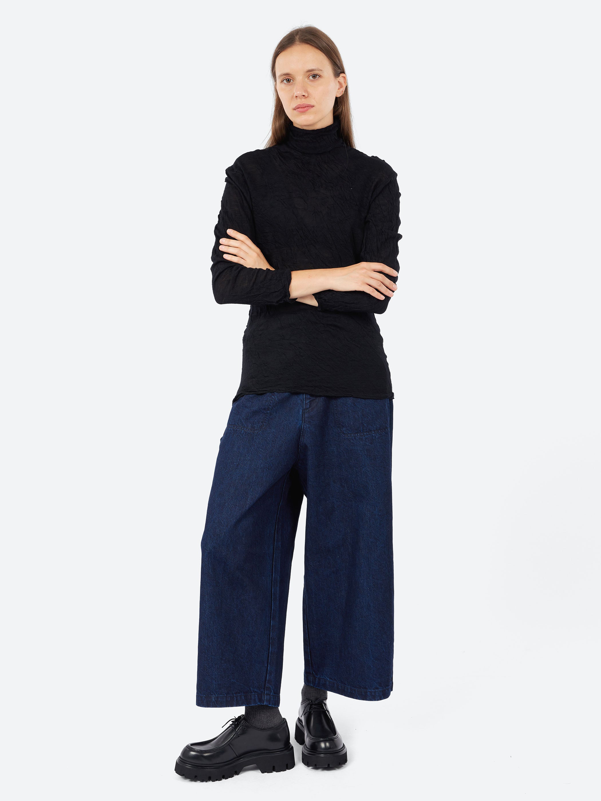 Crinkle Wool Gauze Turtleneck