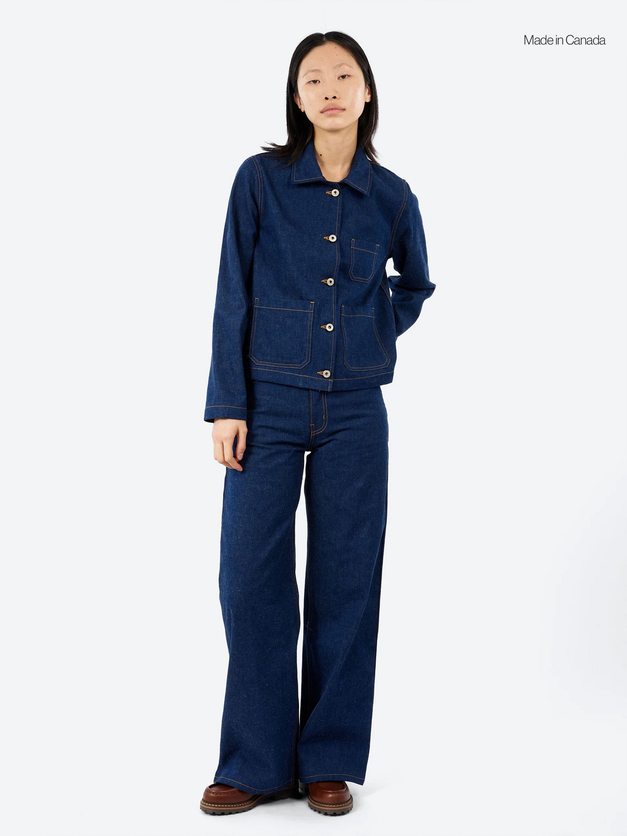 Naked & Famous - Wide Wild West 2x1 Dungaree Nep Denim in Mid