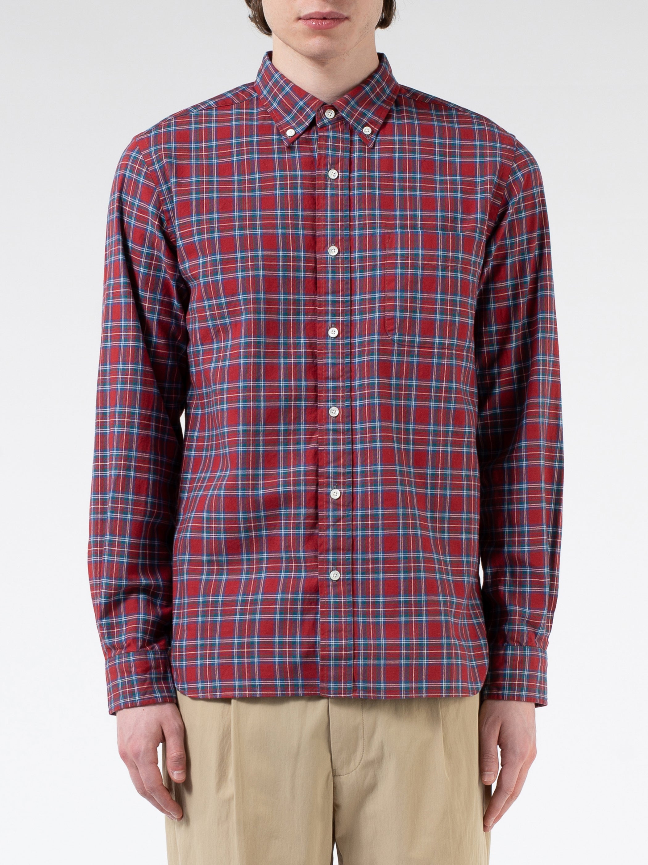 Indigo Yarn Tartan Check Button-Down Shirt