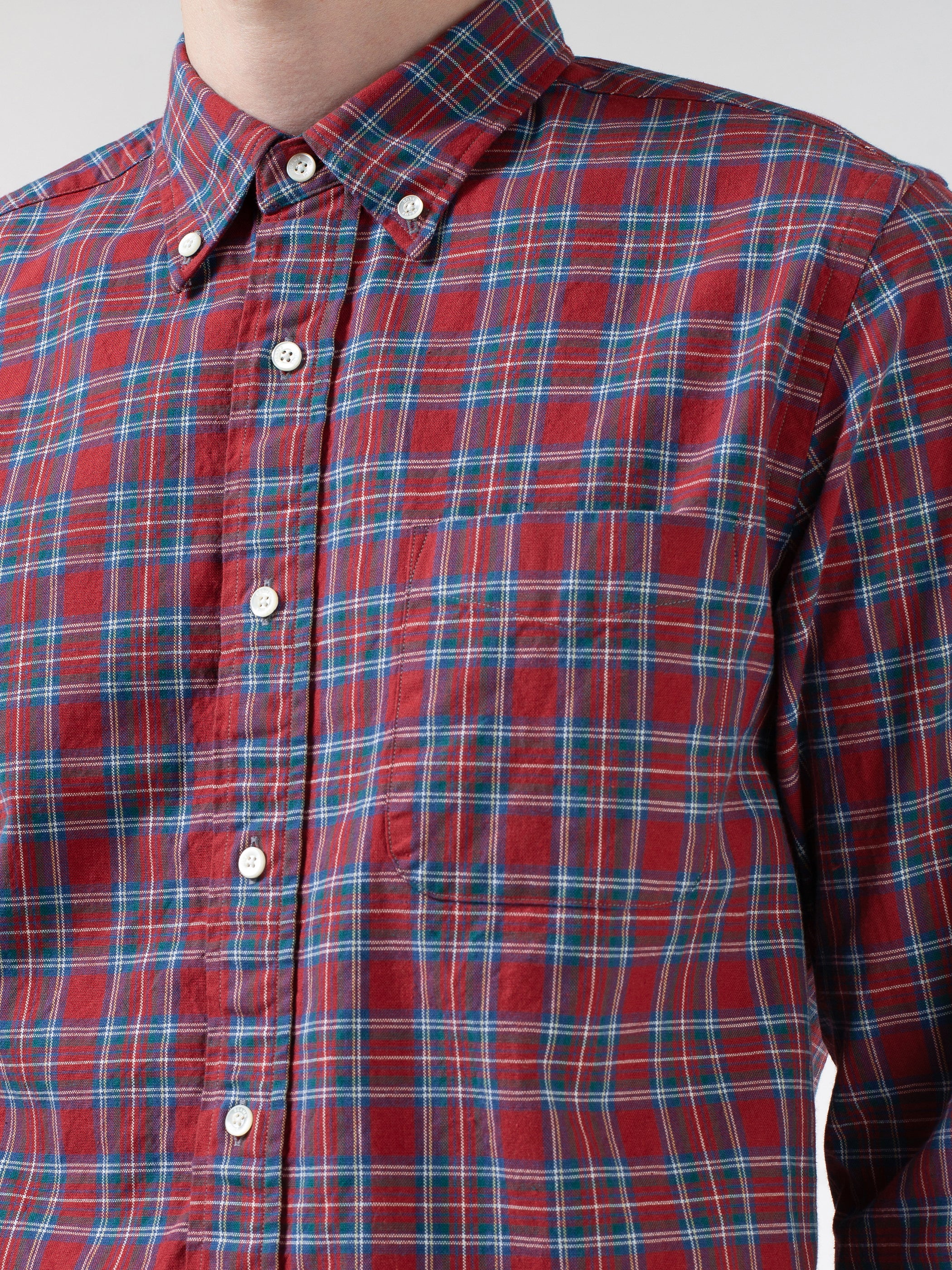 Indigo Yarn Tartan Check Button-Down Shirt