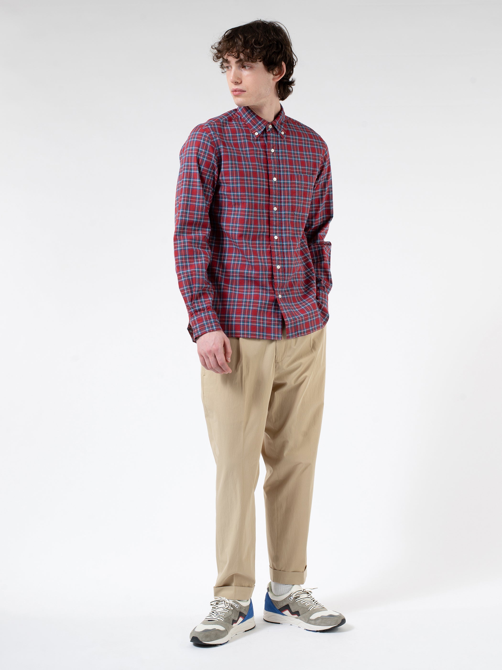 Indigo Yarn Tartan Check Button-Down Shirt