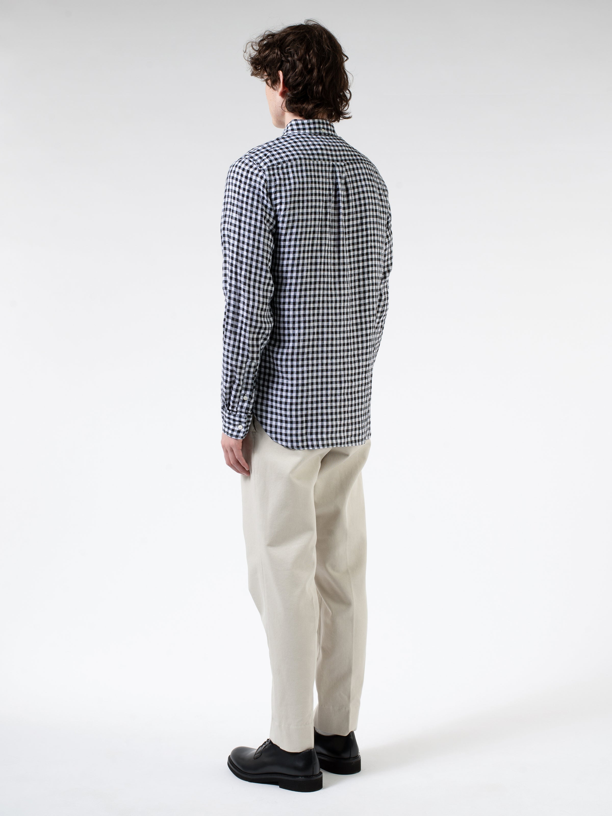 Linen Gingham Check Button-Down Shirt