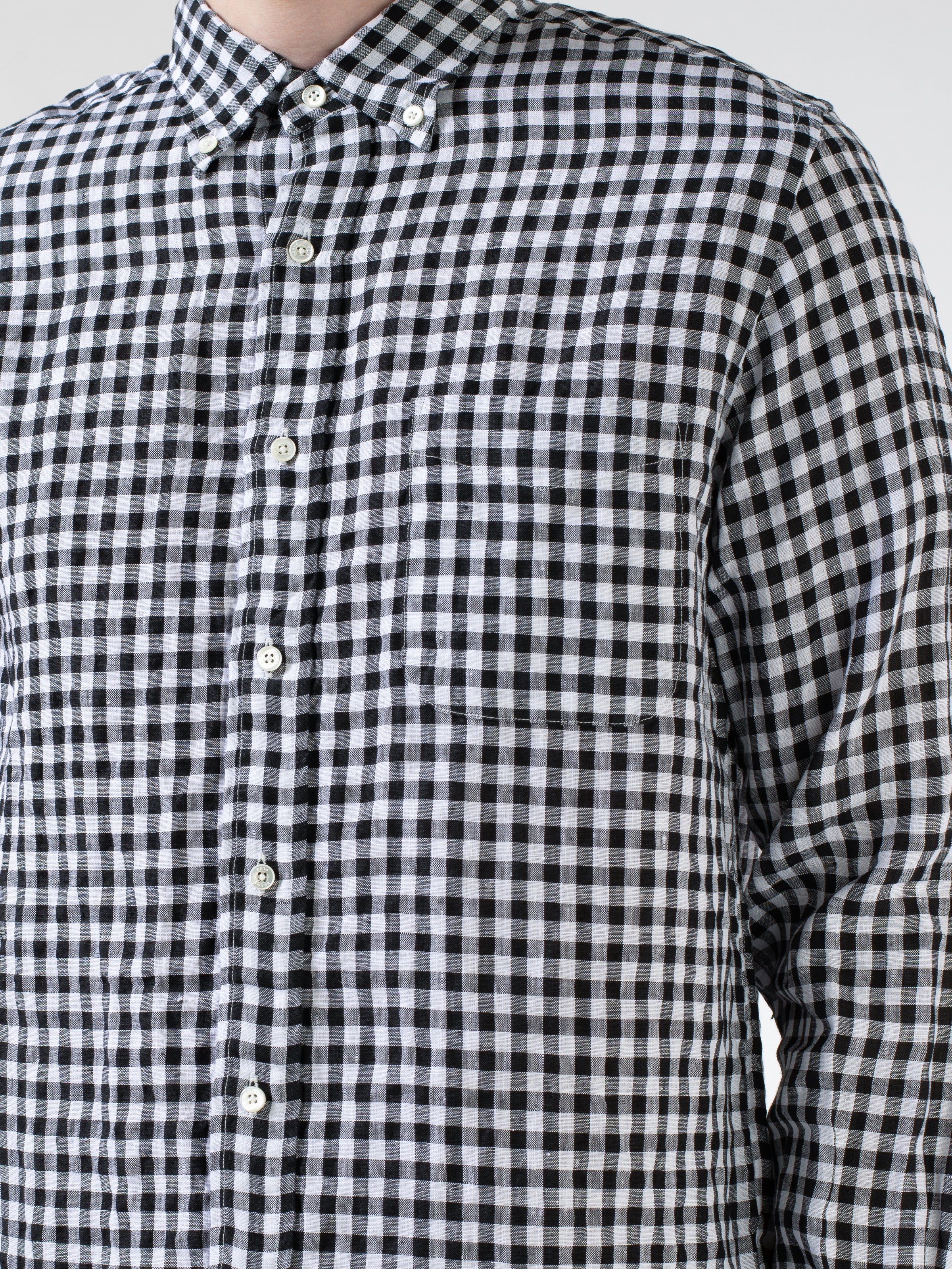 Linen Gingham Check Button-Down Shirt